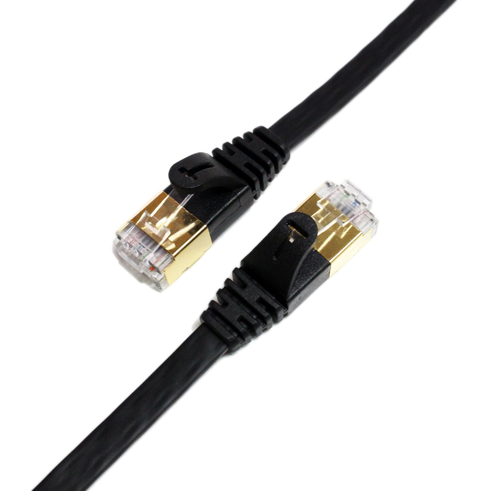 100FT Ultra Flat Black CAT7 10Gbps Shielded RJ45 Gold Plated Ethernet Cable