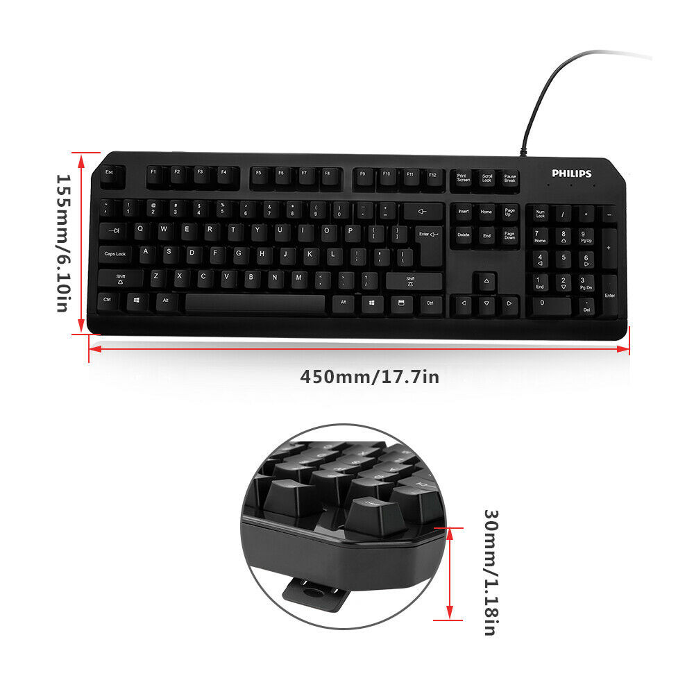 Philips Gaming Keyboard, USB Wired, Full-Size 104 Keys, Black, PC Laptop