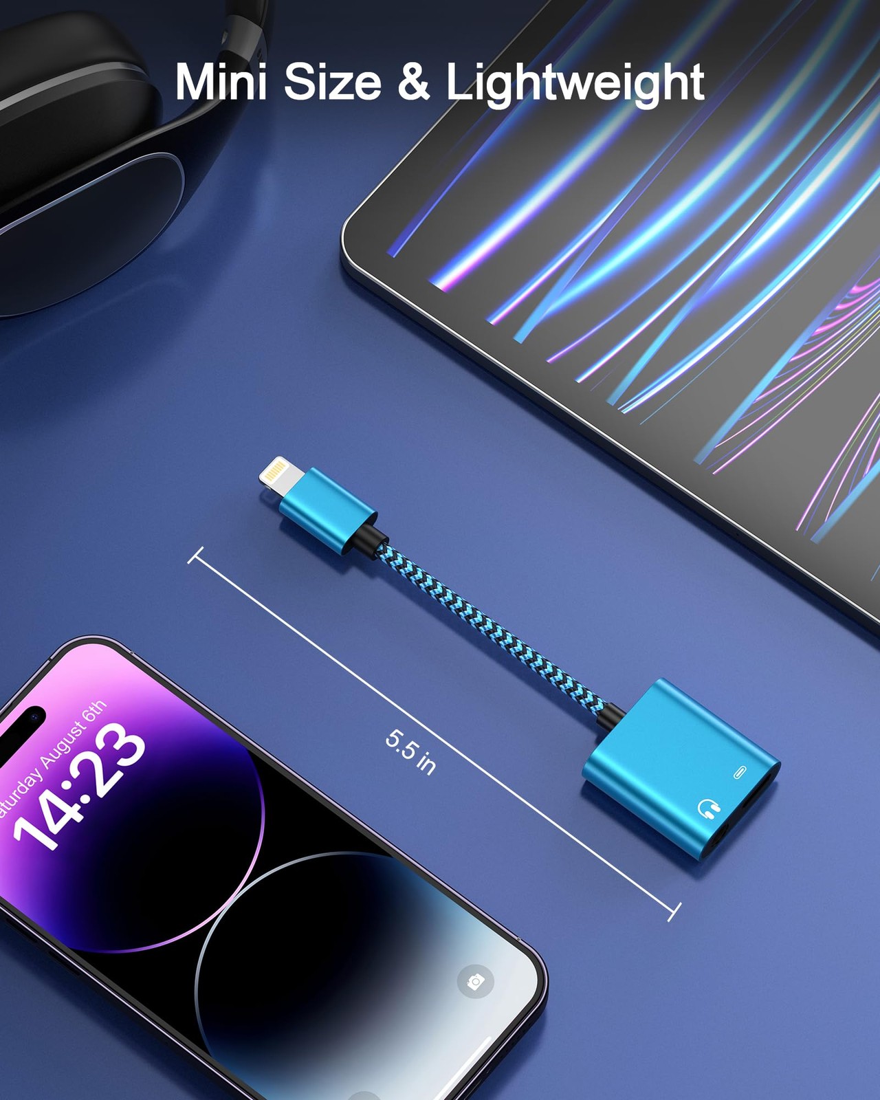 iPhone Headphone Adapter with Charge 2-in-1 Lightning to 3.5mm Female Blue