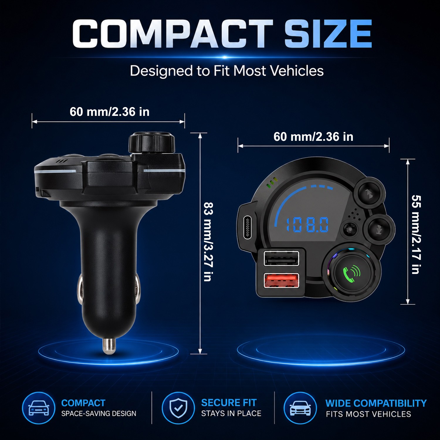Bluetooth 5.3 Car Wireless FM Transmitter Adapter Hands Free Calling MP3 Player