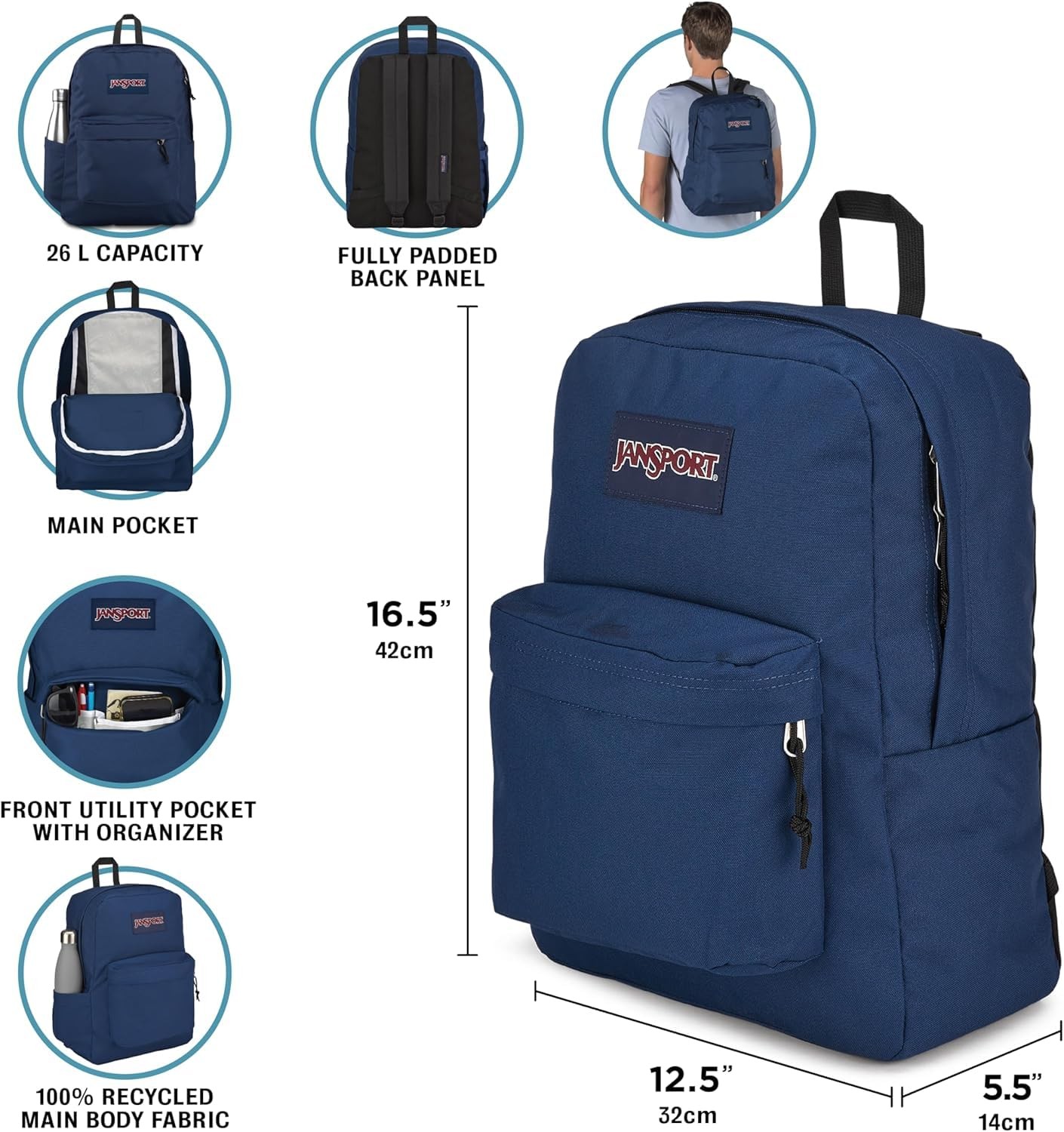 JanSport SuperBreak Plus with Padded 15-inch Laptop Sleeve Durable Backpack