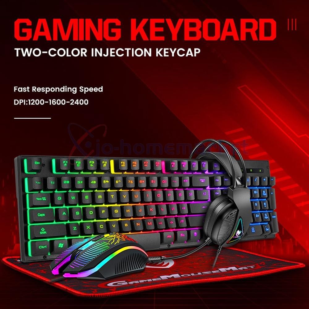 4IN1 LED Gamer Bundle Mechanical Kits,RGB PC Gaming Keyboard Mouse &Headset Set
