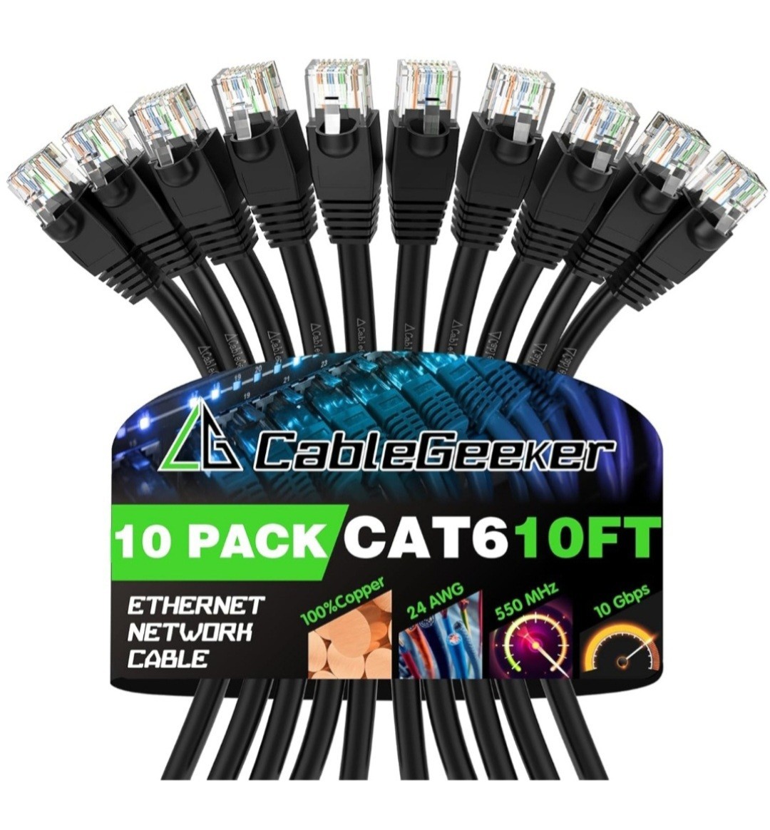 CableGeeker Cat 6 Ethernet Cable 10 ft (10pk) – Cat6 Patch Cables, Snagless RJ45