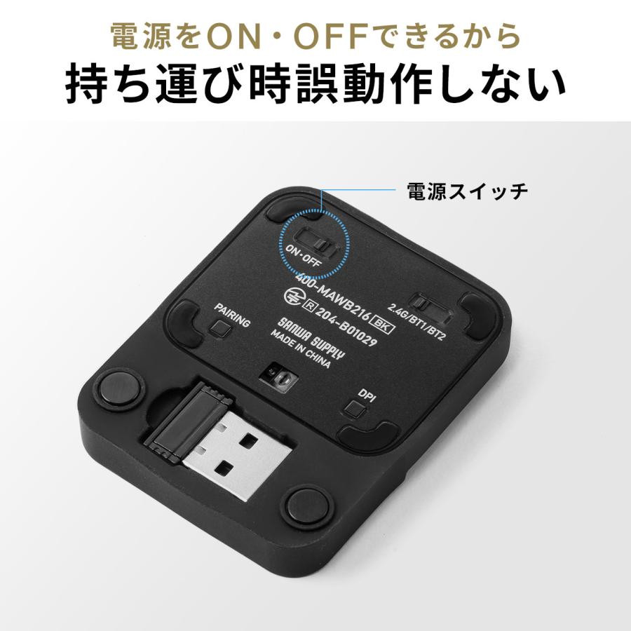 SANWA SUPPLY Mouse Bluetooth Ultra-compact USB-A Receiver Black 400-MAWB216