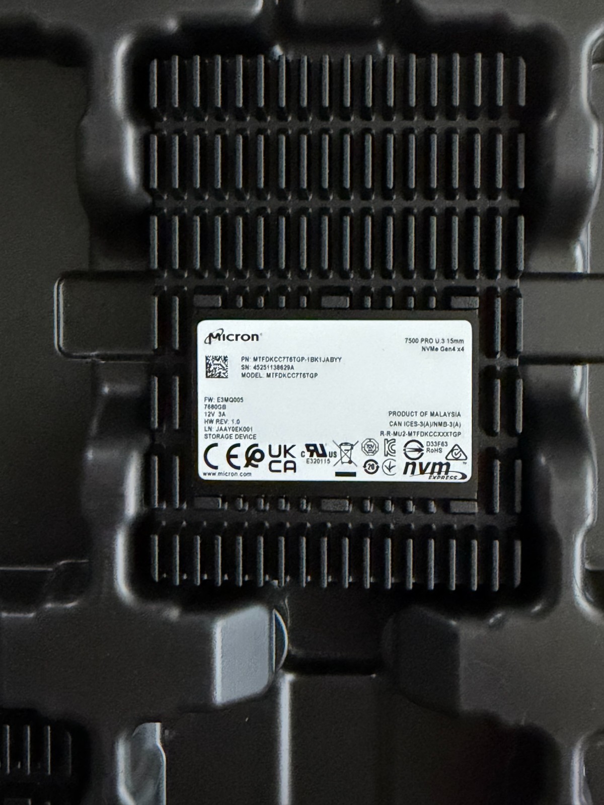 Micron 7500 Pro 7.68TB U.3 PCIe 4.0 NVMe SSD MTFDKCC7T6TGP New
