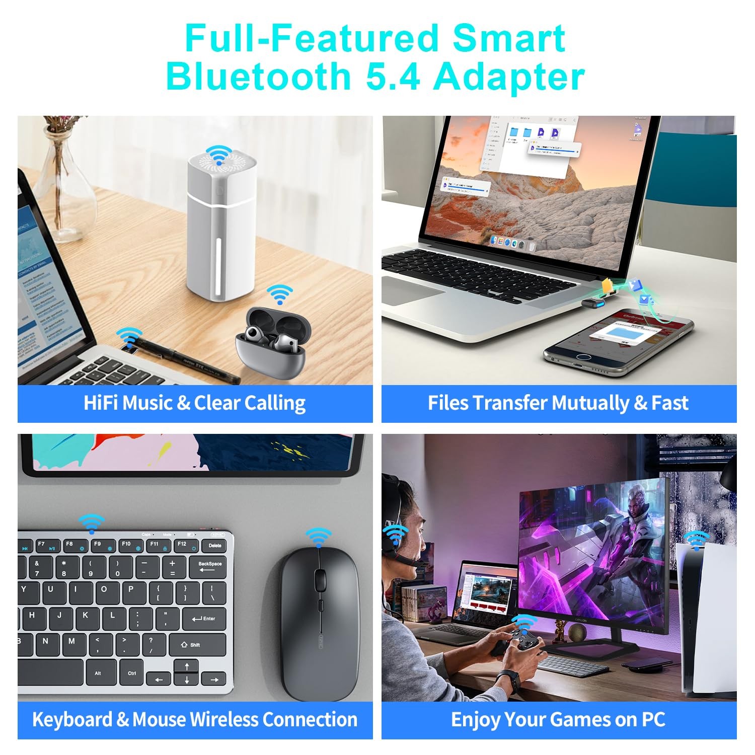 Upgraded USB Bluetooth 5.4 Adapter for PC,Wireless USB Dongle for Laptop Desktop