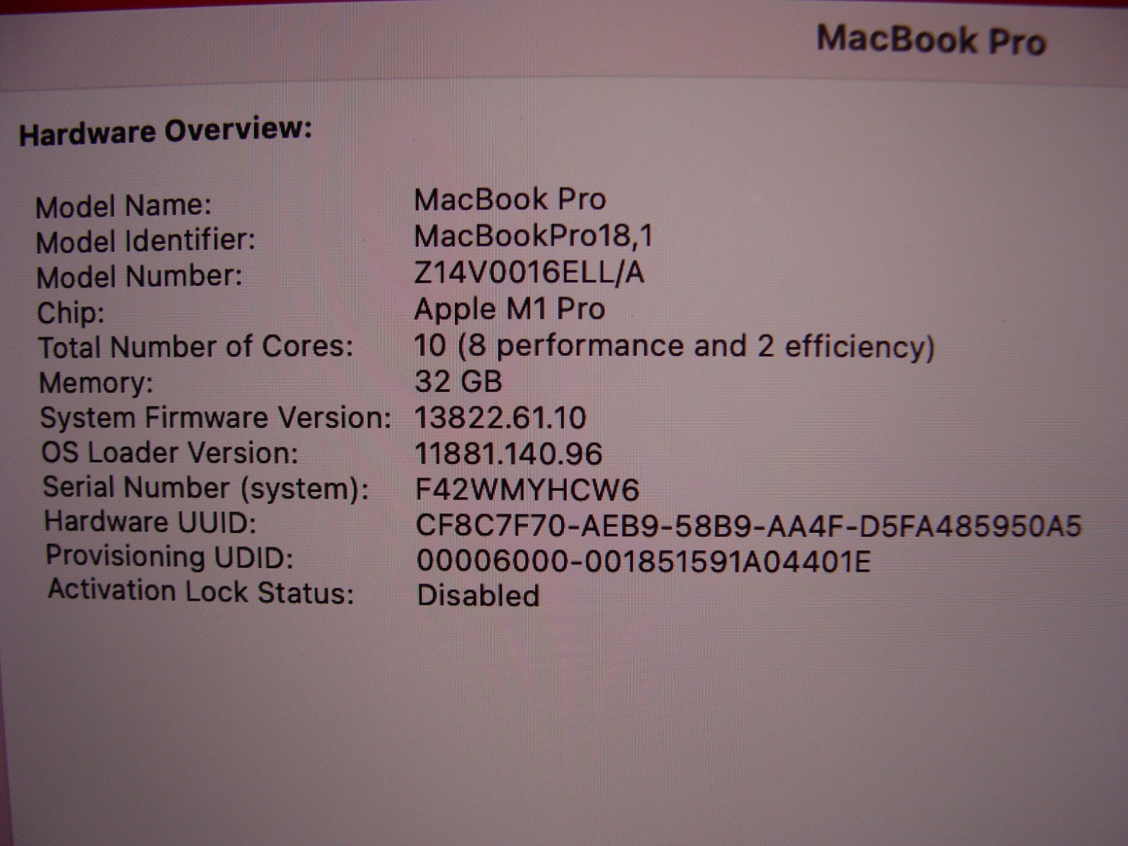 Apple MacBook Pro 16″ 2021 A2485 M1 Pro 3.2GHz 10CPU/16 GPU 32GB 512GB Sequoia