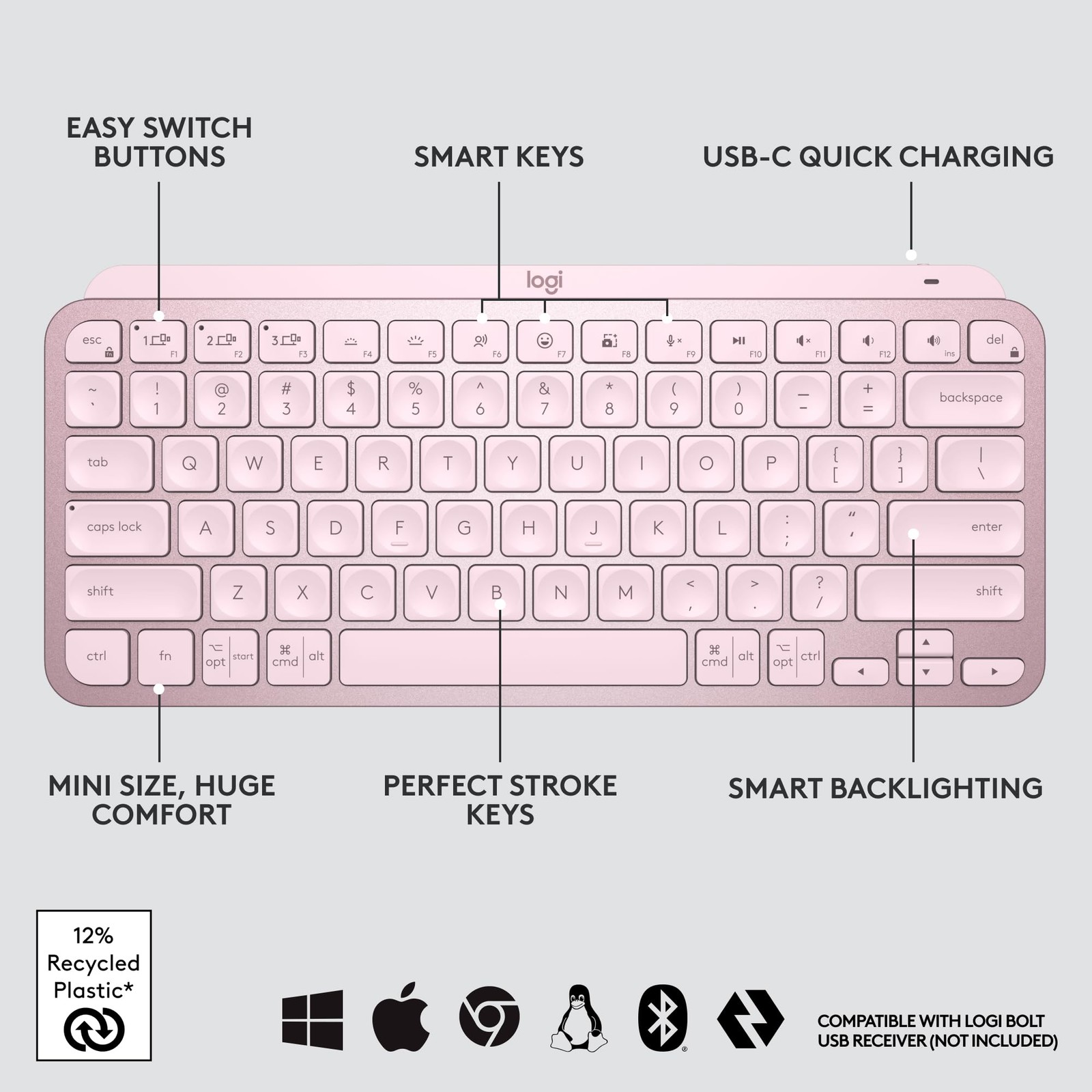 Logitech – MX Keys Mini TKL Wireless Bluetooth Scissor Keyboard with Backlit