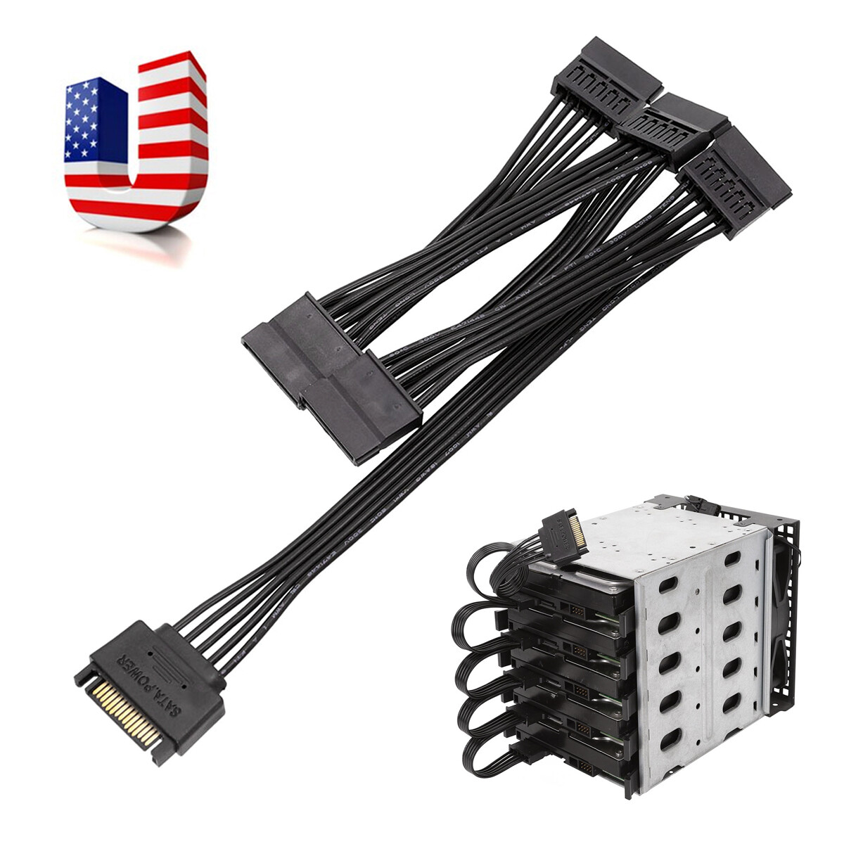 15 Pin 1 Male To 8 Female SATA Computer Hard Drive Splitter Adapter Power Cable