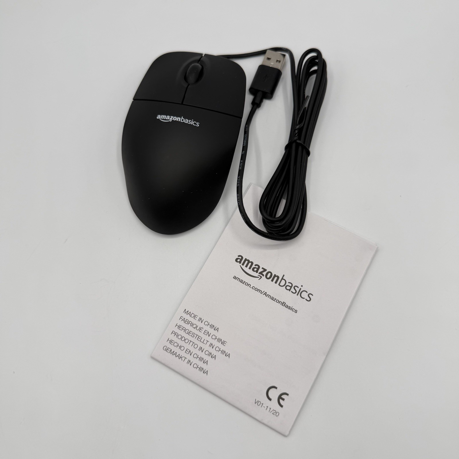 Amazon Basics 3-Button Wired USB Computer Mouse, Single Black