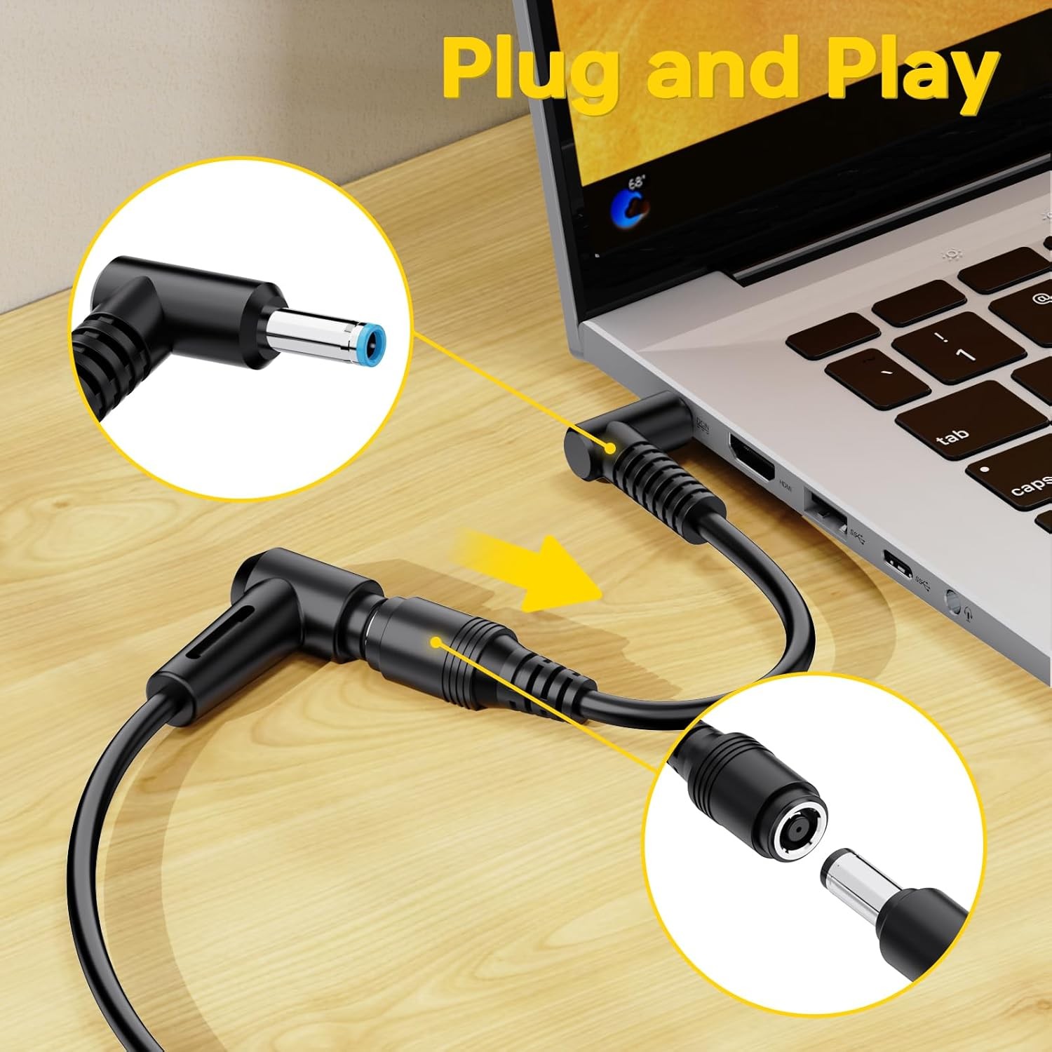 Power Charger Converter Adapter Cable 7.4mm To 4.5mm For HP Blue Small Tip 4x