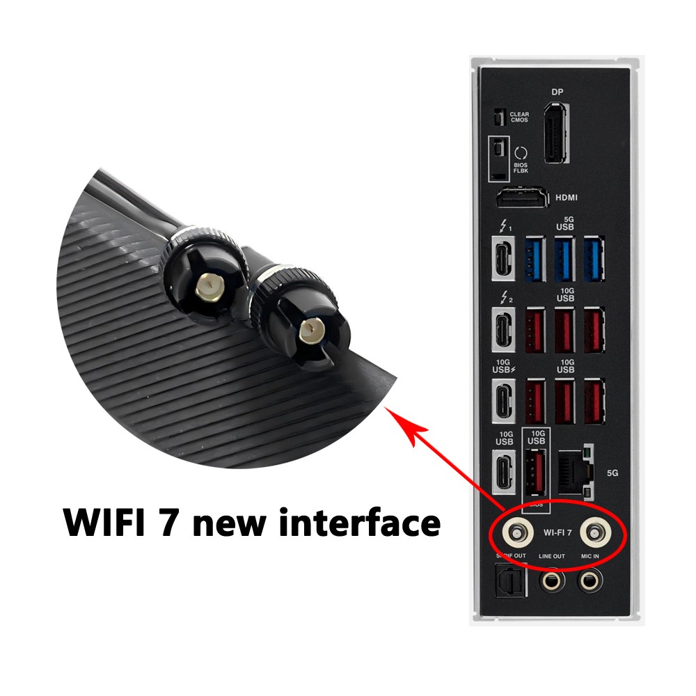 WiFi7 Replacement Antenna Interface for ASUS ROG STRIX X870-F/X870E-E/Z790-F USA