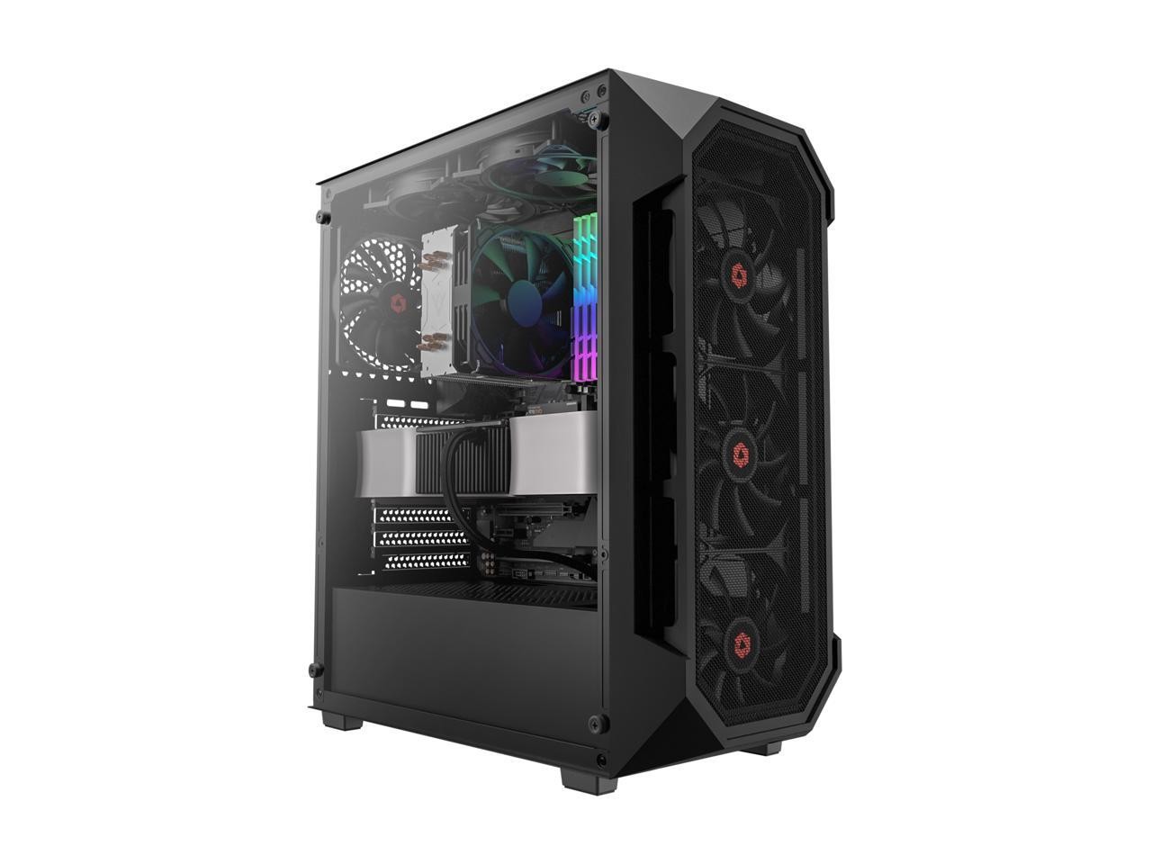 Rosewill ATX Mid Tower Gaming Computer PC Case Tempered Glass, Built-in 4X 120mm