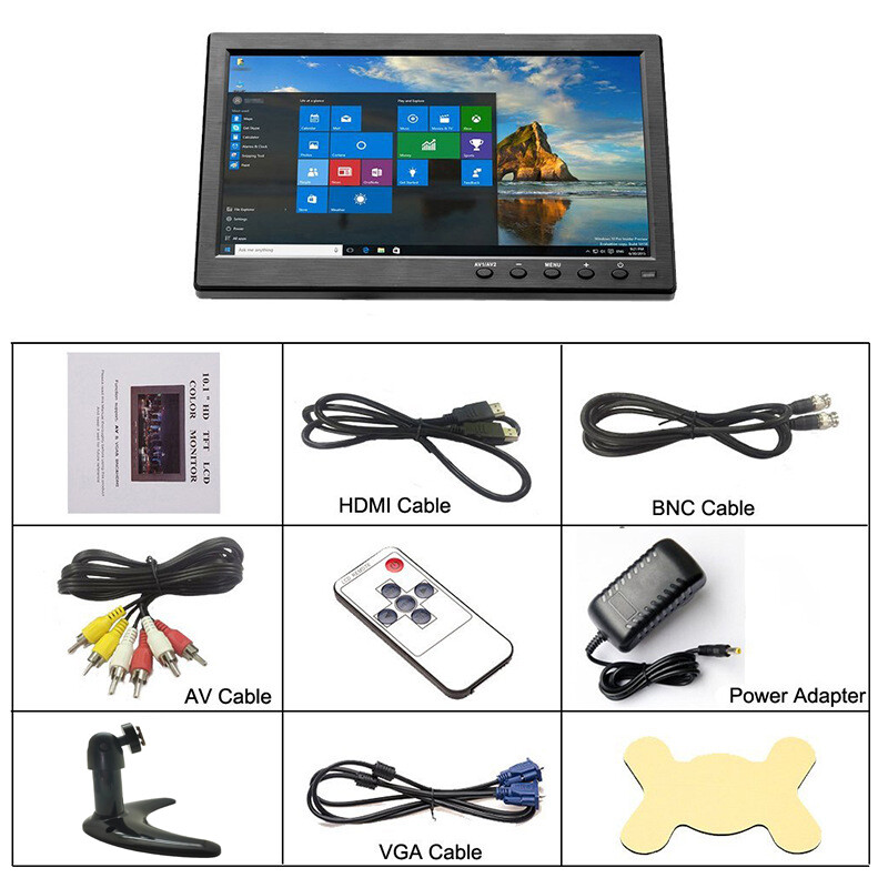 10.1″ IPS LCD CCTV Monitor Screen USB/BNC/AV/VGA/HDMI for Car/Security/PC/Laptop