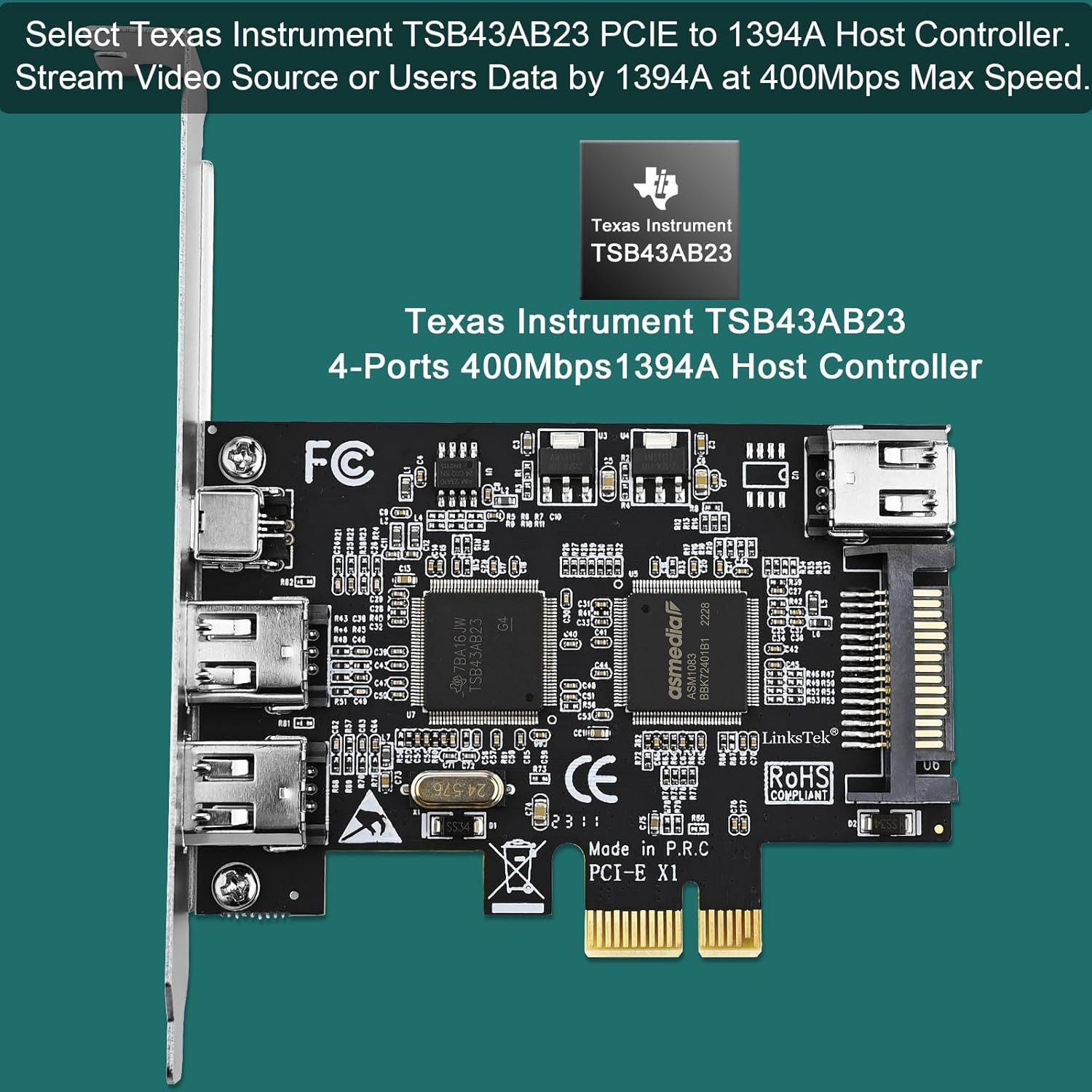 4-Port PCIE 1394A Firewire 400 Card – High-Speed Connectivity for MAC & Windows