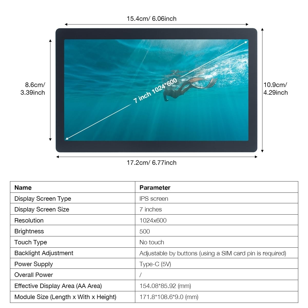 7 Inches USB C Mini Monitor 1024×600 IPS LCD Display Type C Secondary Screen …