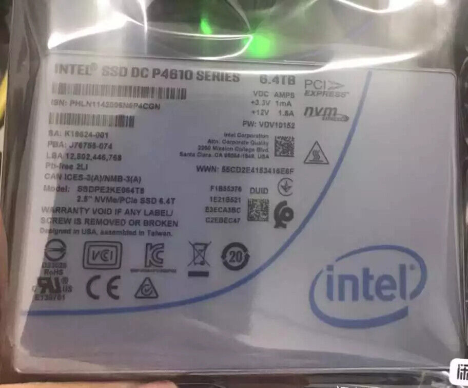 Intel DC P4610 6.4TB SSD 2.5″ U.2 PCIe NVME Solid State Drive SSDPE2KE064T8