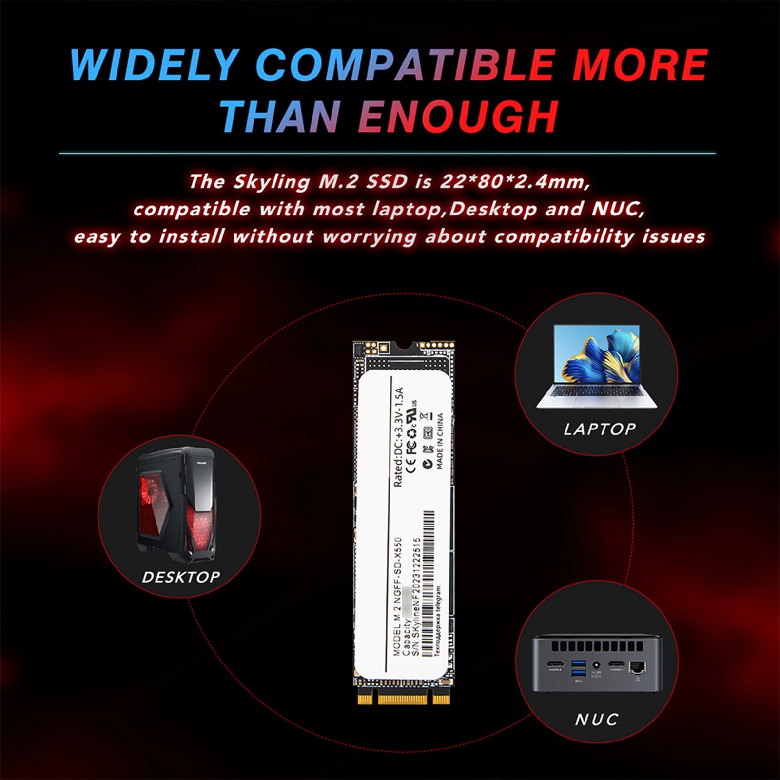 3D TLC Flash SSD M.2 Interface (NGFF/NVMe) Up to 520/1050MB/s – for Windows