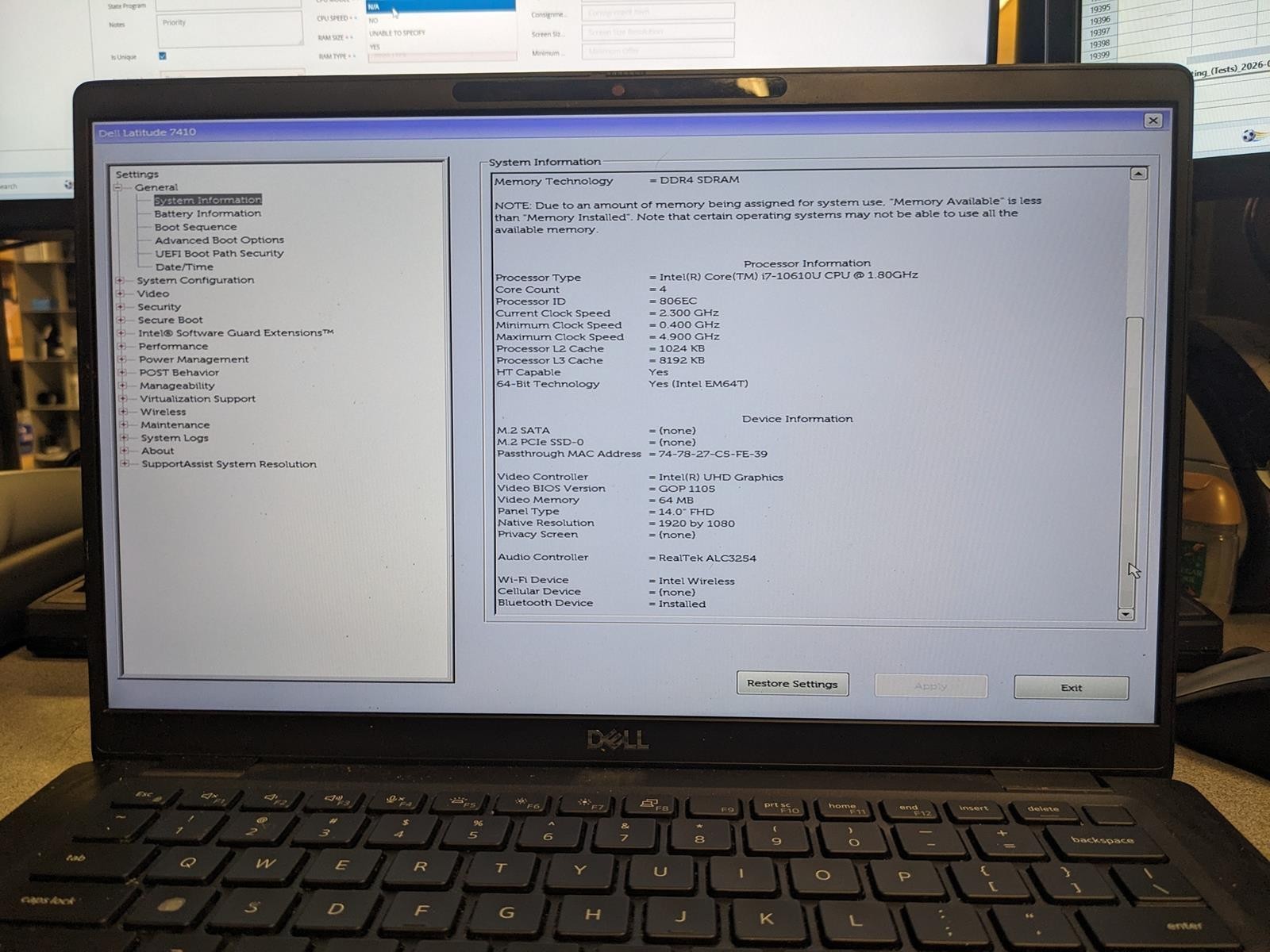DELL LATITUDE 7410 i7-10610U @ 1.80GHz, 16GB RAM, NO HDD/OS