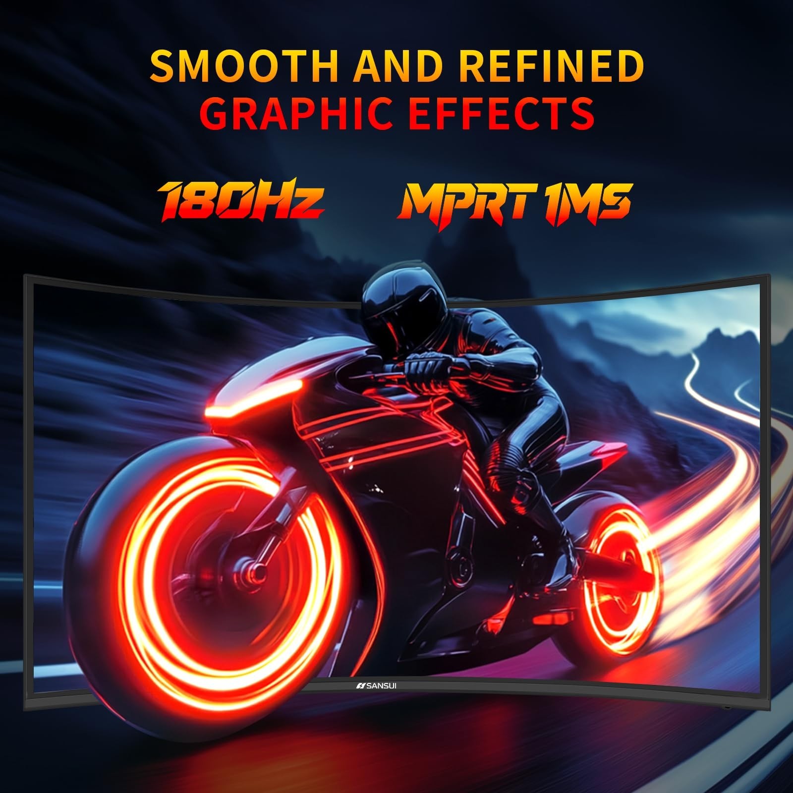 27 Inch WQHD 2560X1440 Curved Gaming Monitor, 180Hz MPRT 1ms Sansui