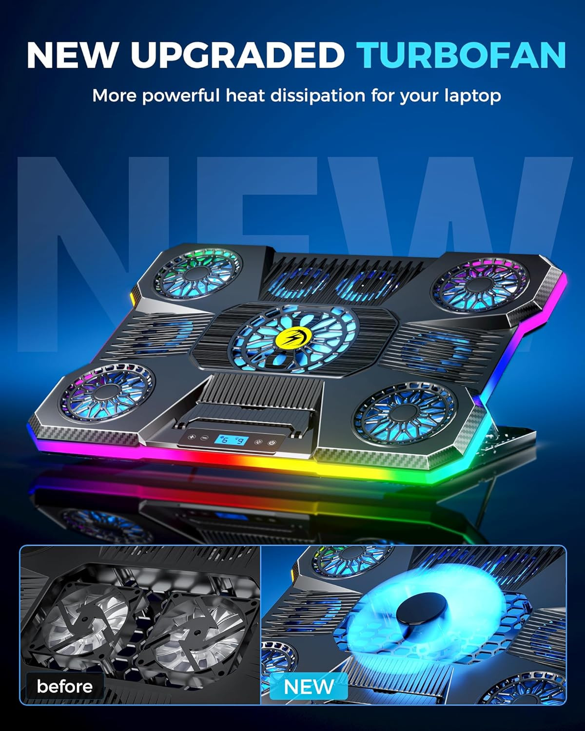 Laptop Cooling Pad, RGB Lights Laptop Cooler 9 Fans for 15.6-19.3 Inch Laptops,