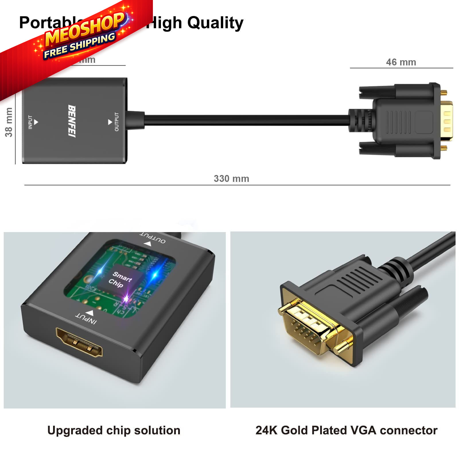 BENFEI HDMI to VGA, Uni-Directional Computer VGA 1 PACK, Black