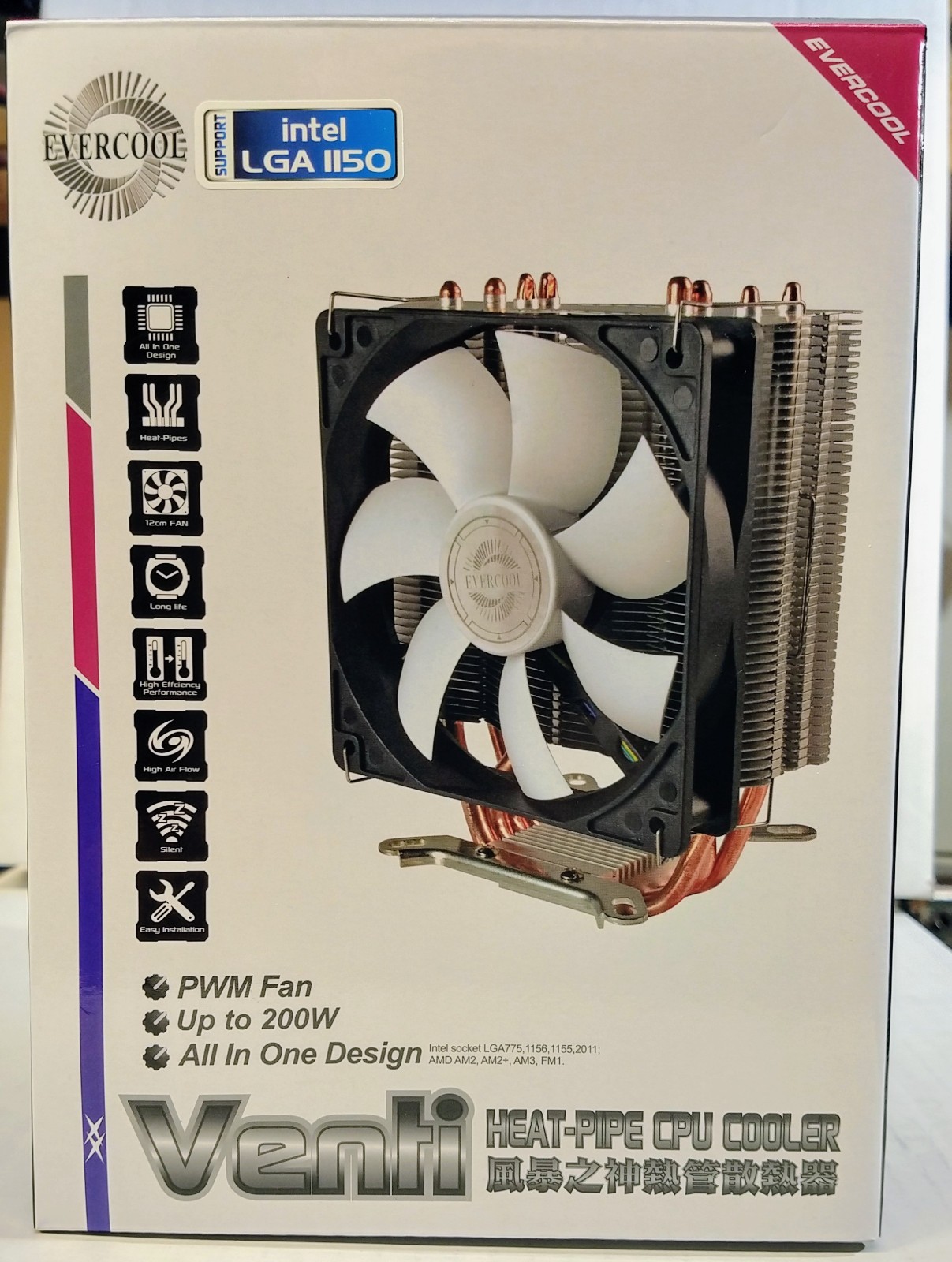 Evercool Venti HPQ-12025 Heat-Pipe CPU Cooler for LGA2011/1156/1155/1356/775/AMD