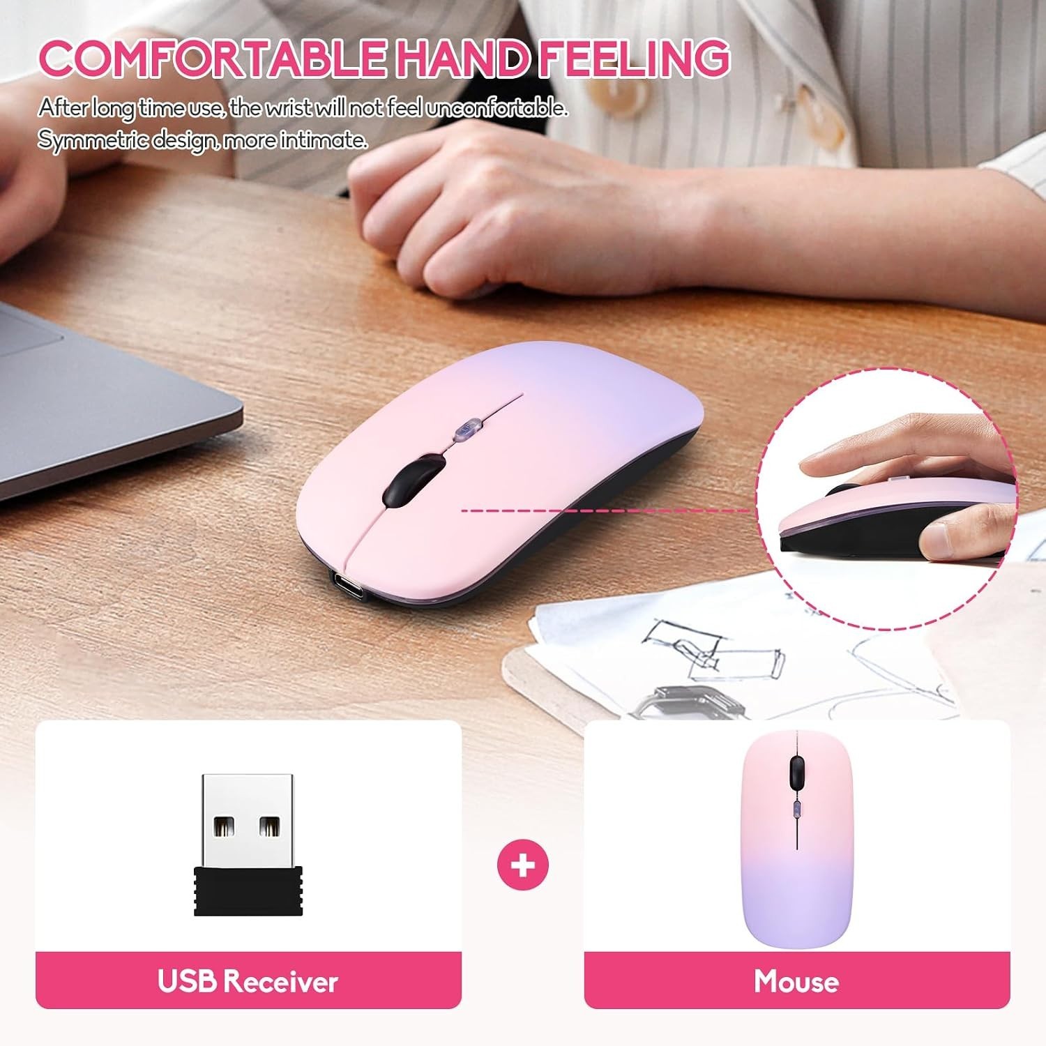 Rechargeable Silent Slim Bluetooth Mouse with Color Change – Perfect for Travel