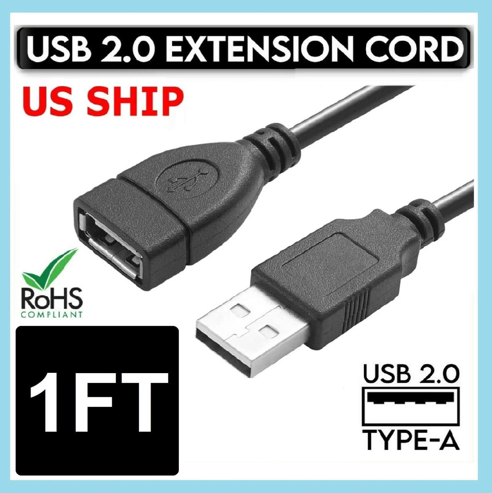 USB 2.0 3.0 Extension Extender Cable Cord USB A Male to Female 1-16FT HIGH SPEED