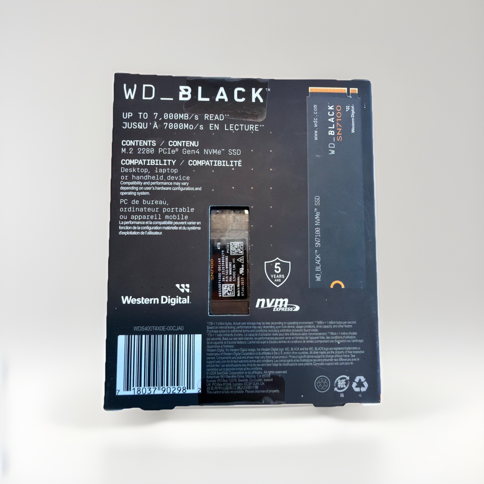NEW WD BLACK 4TB SN7100 NVMe Internal Gaming SSD M.2 2280 7,000 MB/s WDS400T4X0E