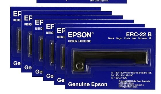 6 Genuine Epson ERC-22B Black Ribbon Cartridge M-180 M-181 M-183 M-185 (E65103)