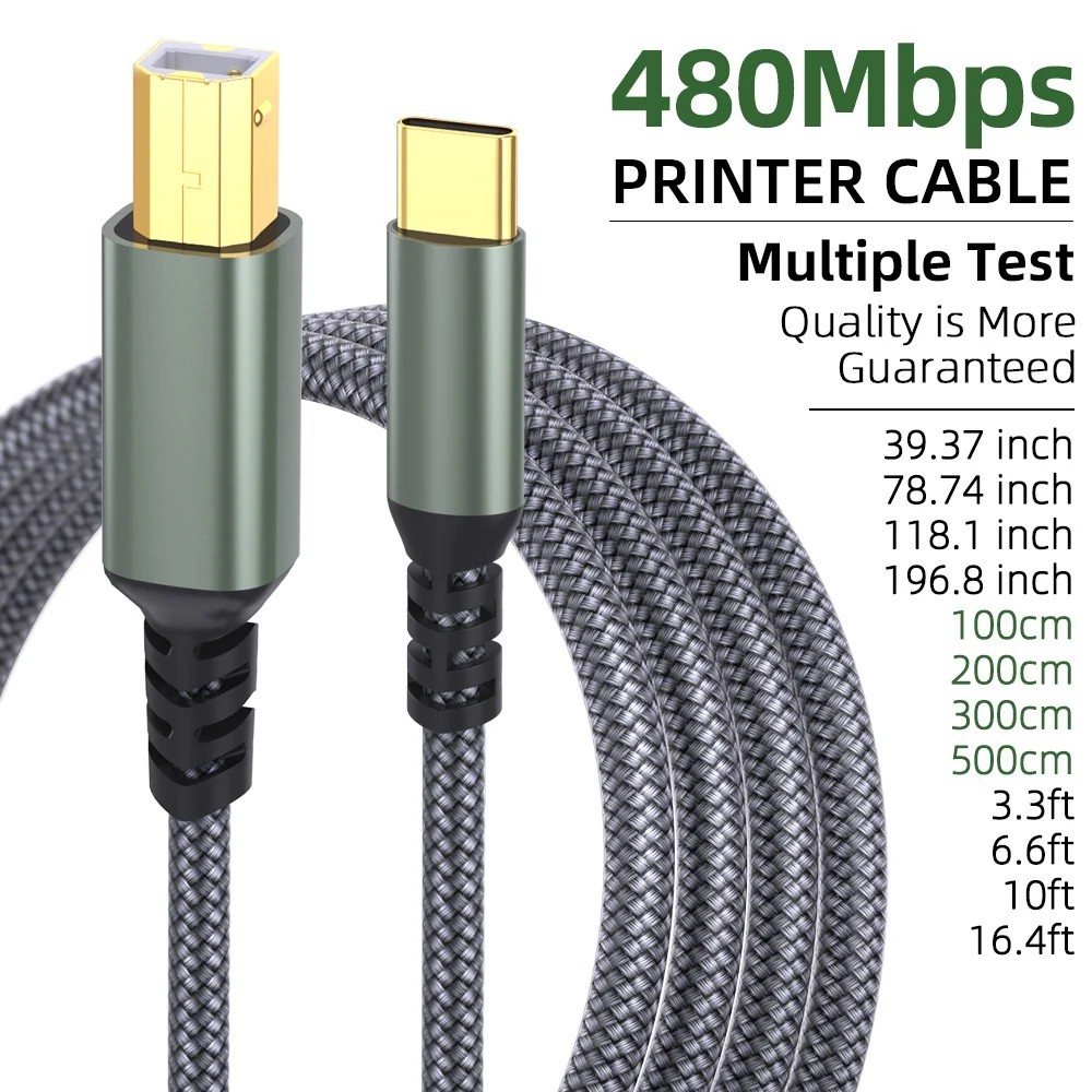 USA USB-C to USB-B 2.0 Cable For Nylon Epson HP Canon Brother Printer Scanner