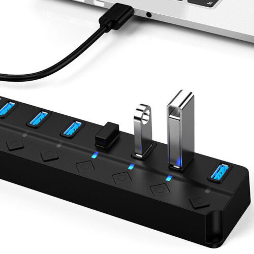 7 Port USB 3.0 Hub Splitter Adapter Cable High Speed For PC Laptop Mac Desktop