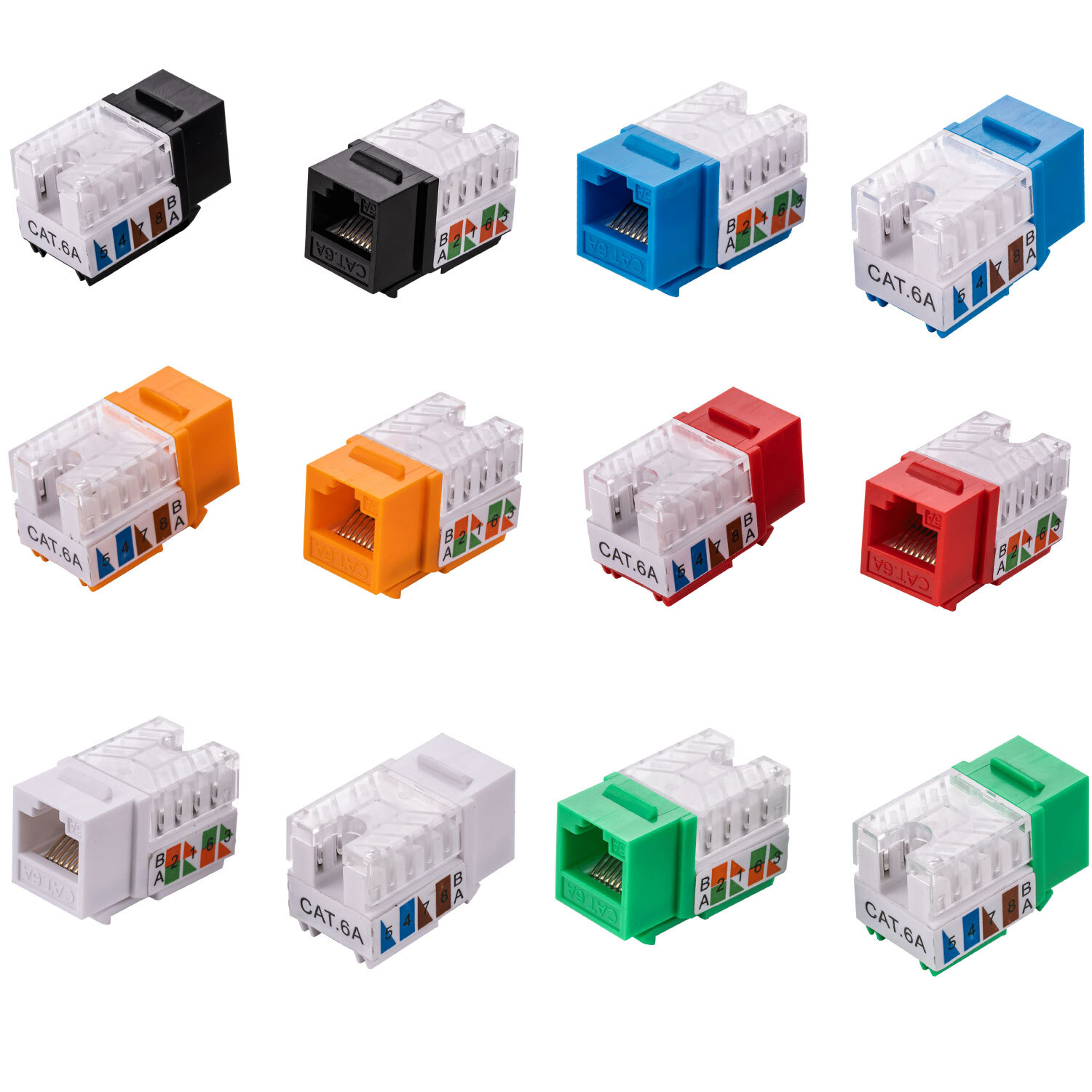Cat6A Keystone Jack Network 45 Degree RJ45 White Blue Black Green Punch Down lot