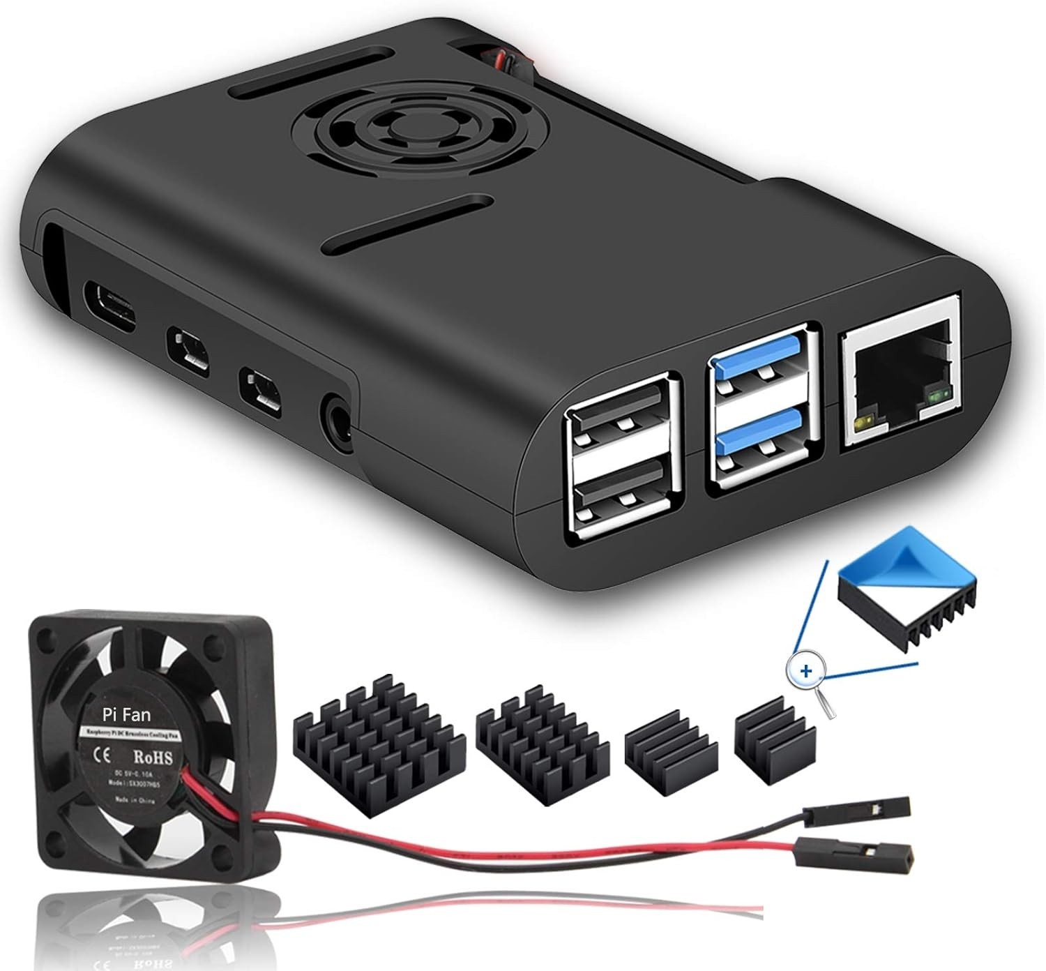 Raspberry Pi 4 Model B Case – Black ABS with Cooling Fan & Easy Install Features