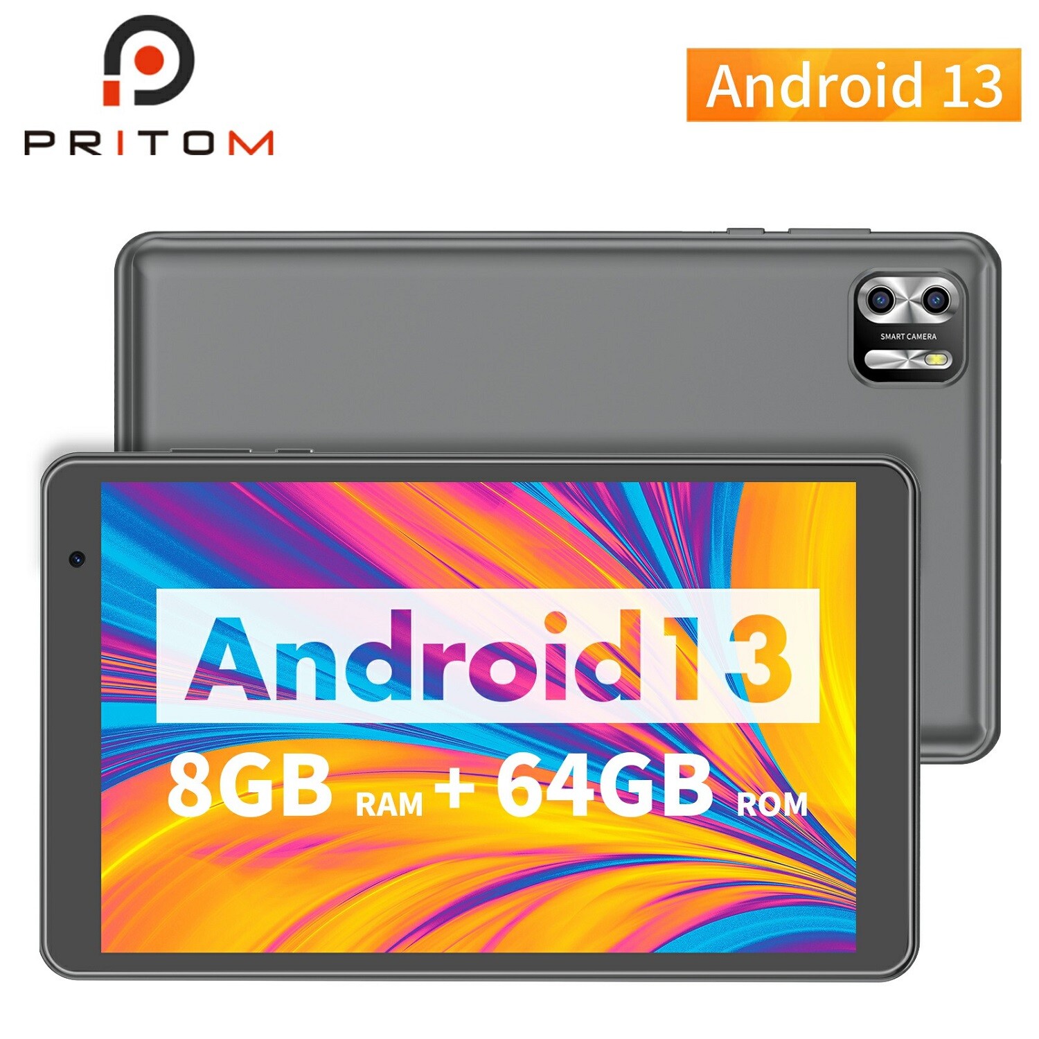 PRITOM Tablet 8 Inch Android 13 Tablet PC 8GB(4+4) RAM 64GB ROM HD PAD 5000mAh