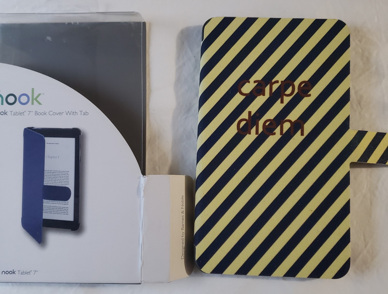 Nook Tablet Book Cover 7 Inches Black Yellow Striped Carpe Diem Magnetic Closure