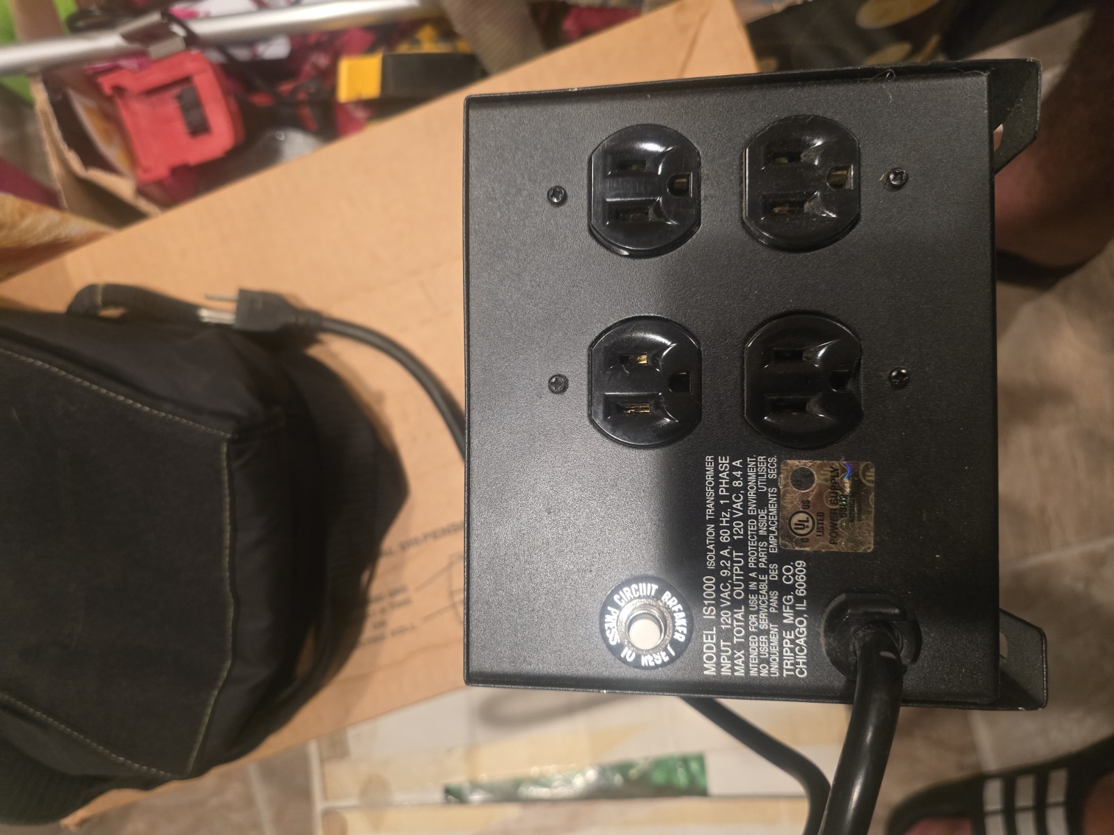 Tripp Lite IS1000 Isolation Transformer 1000W Surge 120V 4 Outlet 6ft Cord Black