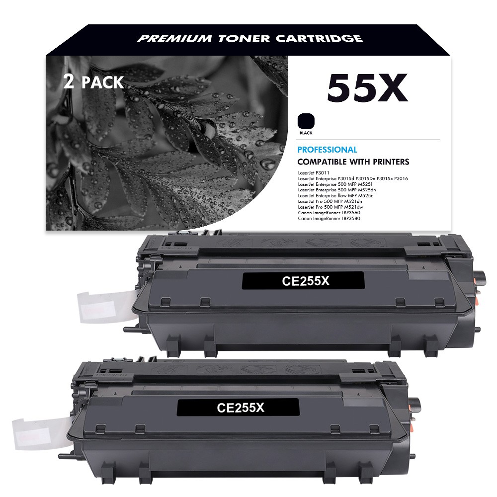 2PK CE255X 55X Toner Compatible with HP LaserJet Pro P3010 P3011 P3015 P3015DN