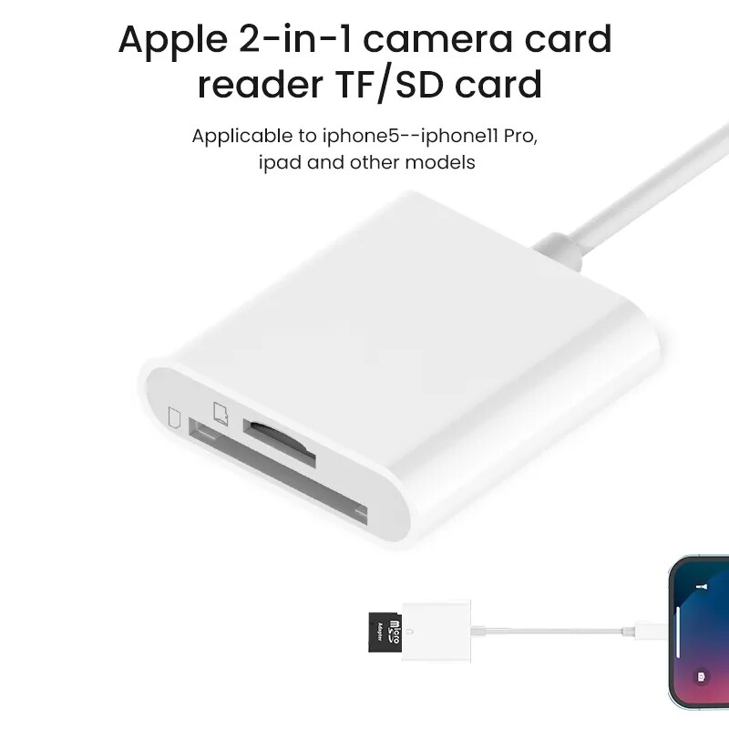TF/SD Card Adapter Camera Reader for iPad iPhone6 7 8 Plus 13 14 15 Pro X Xs Lot