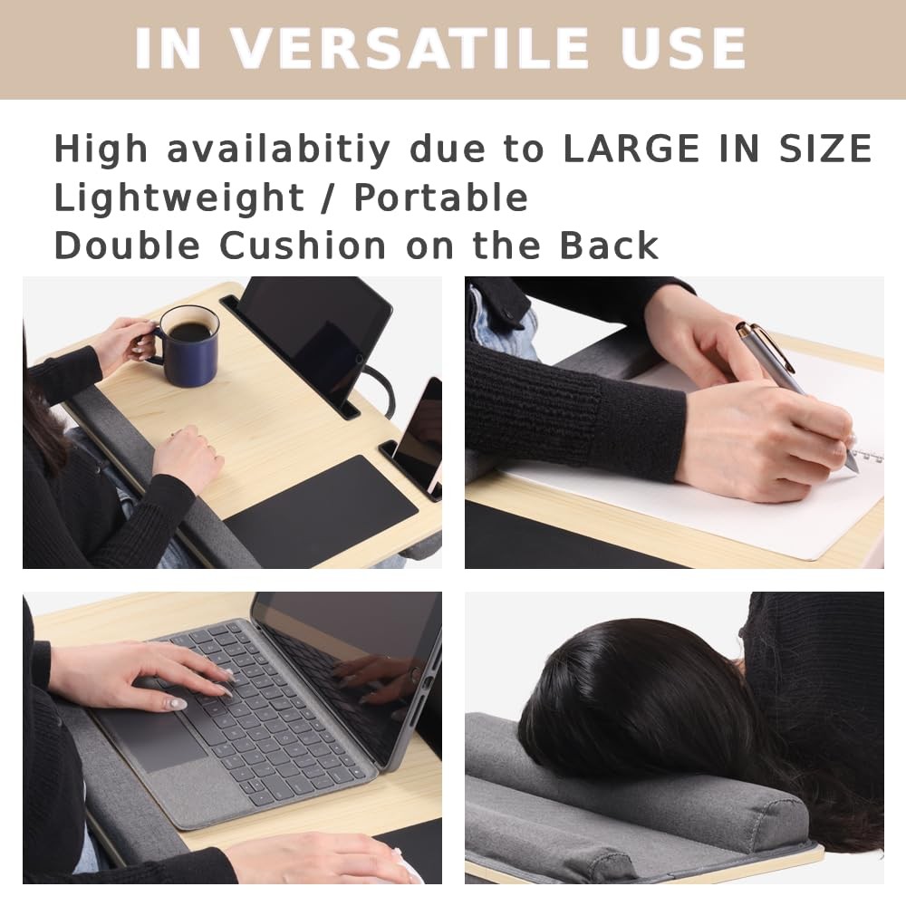 Laptop Lap Desk Mousepad Cushion For 15.6 Inch Tablet Phone Holder 21″ Wood
