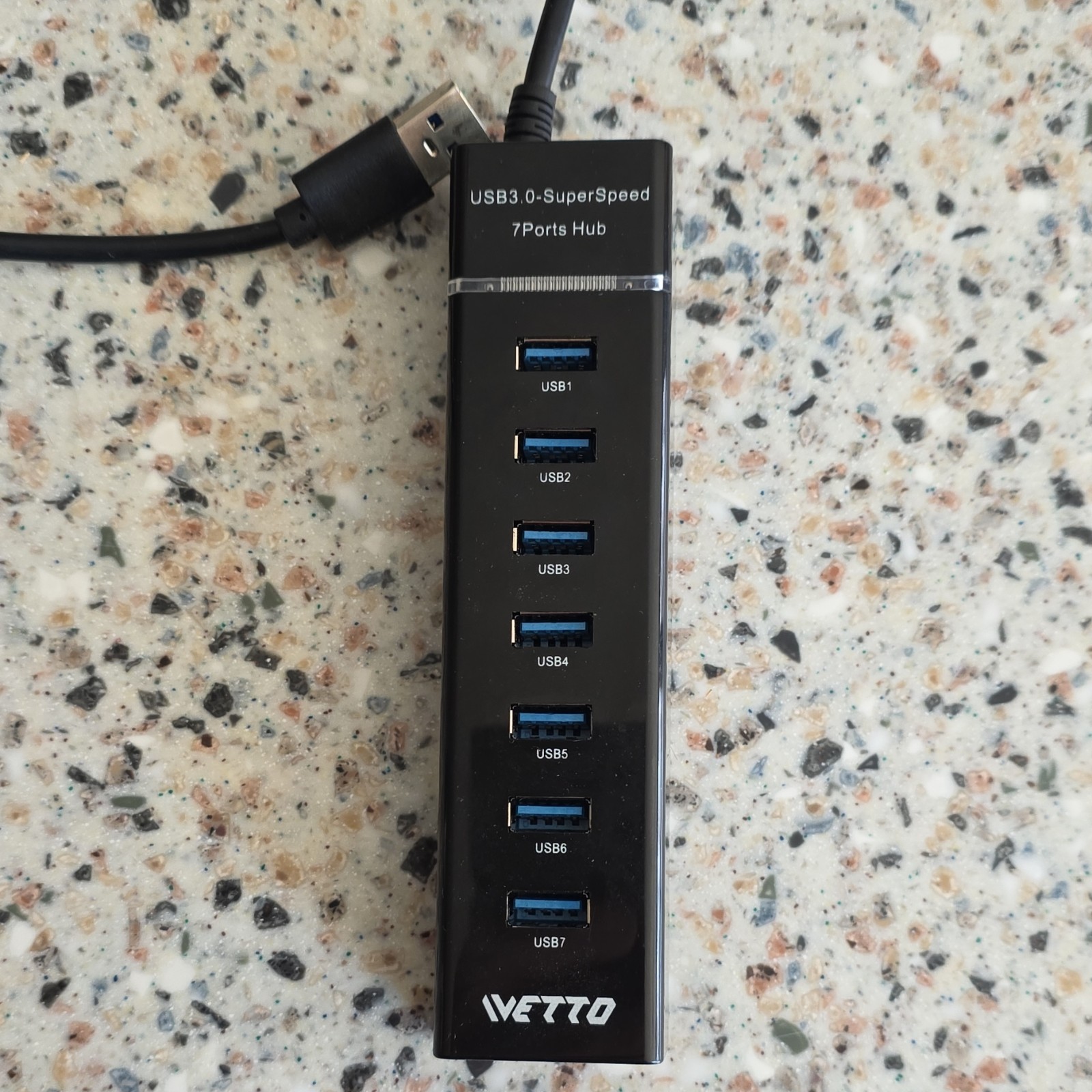 VETTO USB 3.0 SuperSpeed Powered 7-Port Hub Splitter Box, Black, 5V