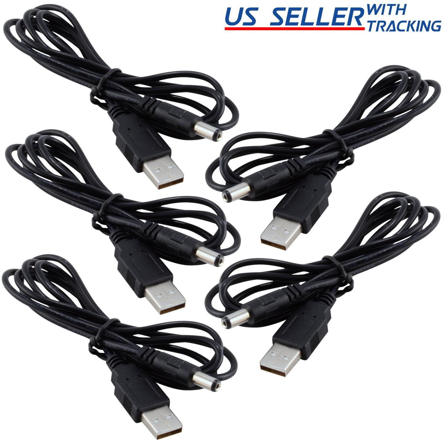 (5-pack) USB to 5.5×2.1mm Barrel Connector 5V DC Power Cable Male, 120cm/4ft 5X