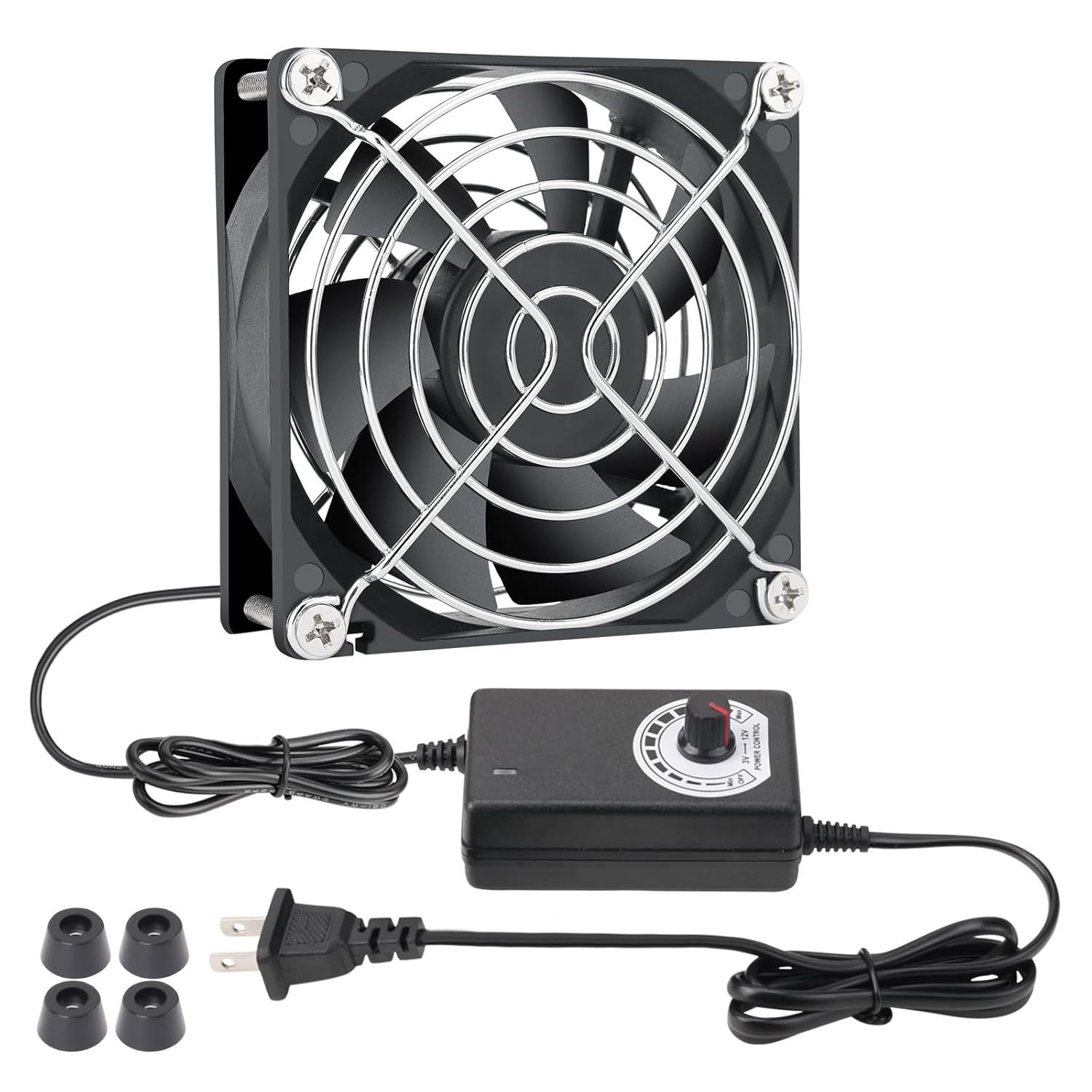 80Mm Small Computer Fan with AC Plug, 110V 120V 220V 240V Fan with Speed Control