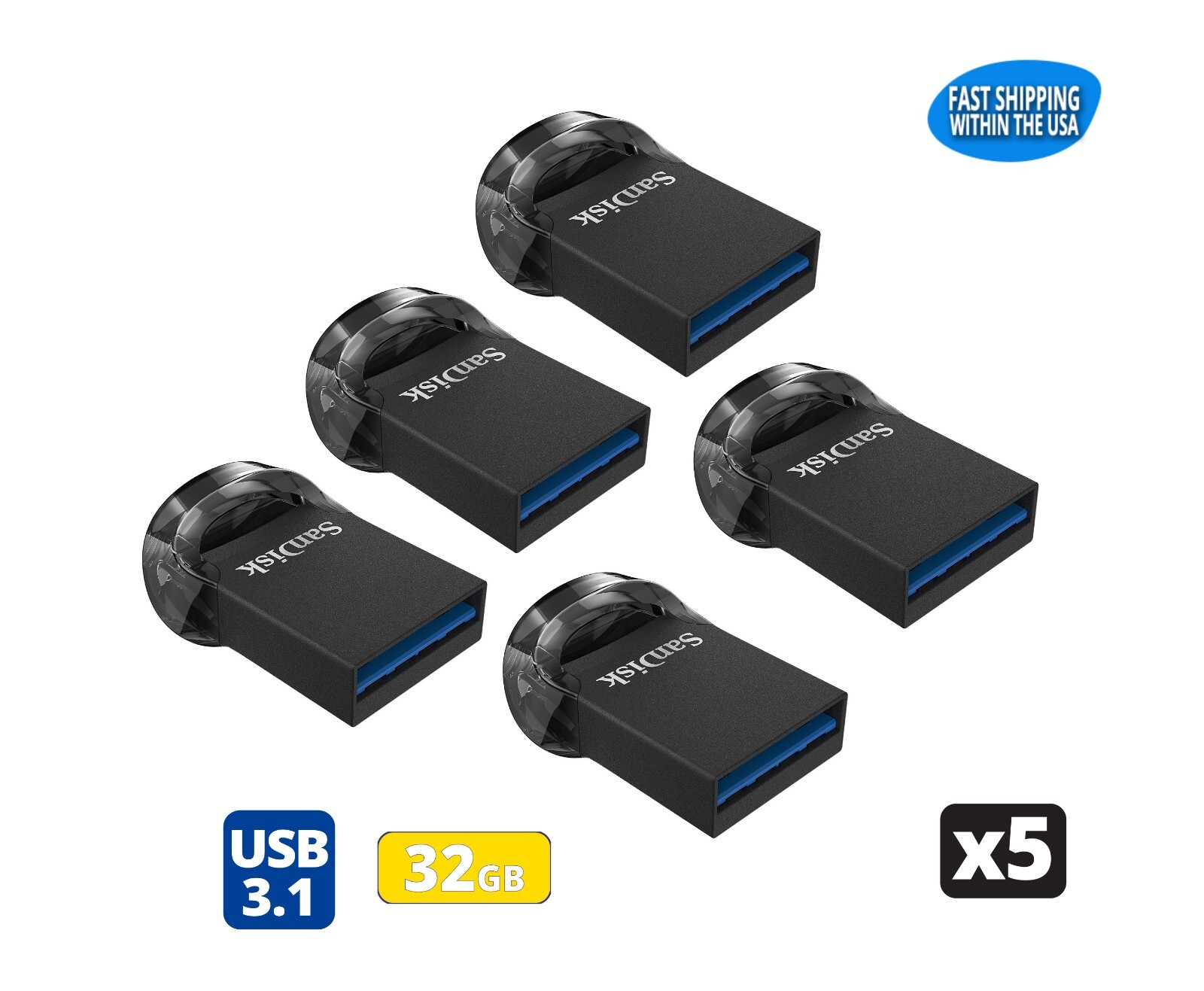 Sandisk Ultra Fit 32GB USB 3.0 / 3.1 Flash Drive Thumb Drive Pen Drive (5 Pack)