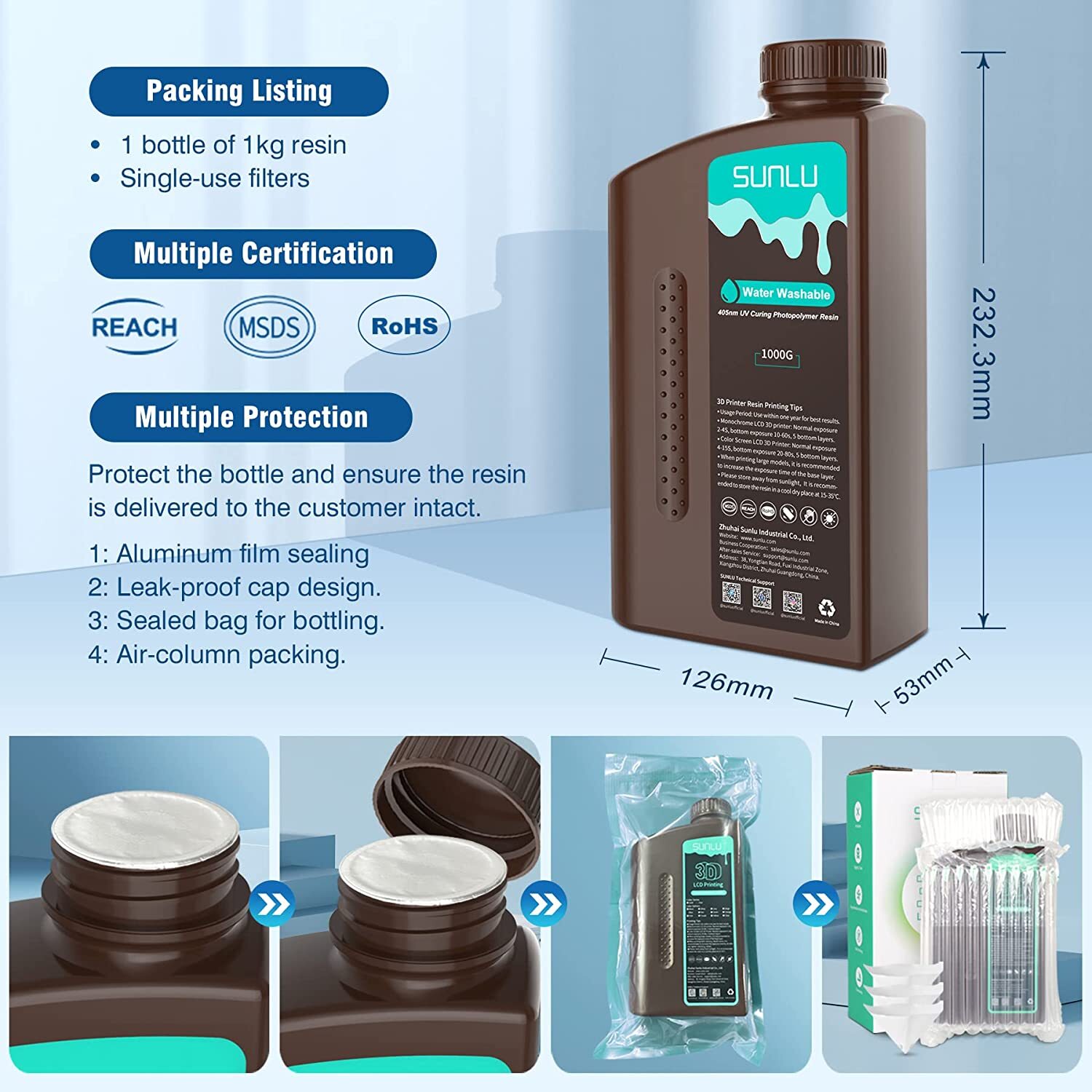 SUNLU 1KG 3D Printer Resin Standard/Water Washable/ABS-Like/Nylon-Like 405nm LCD