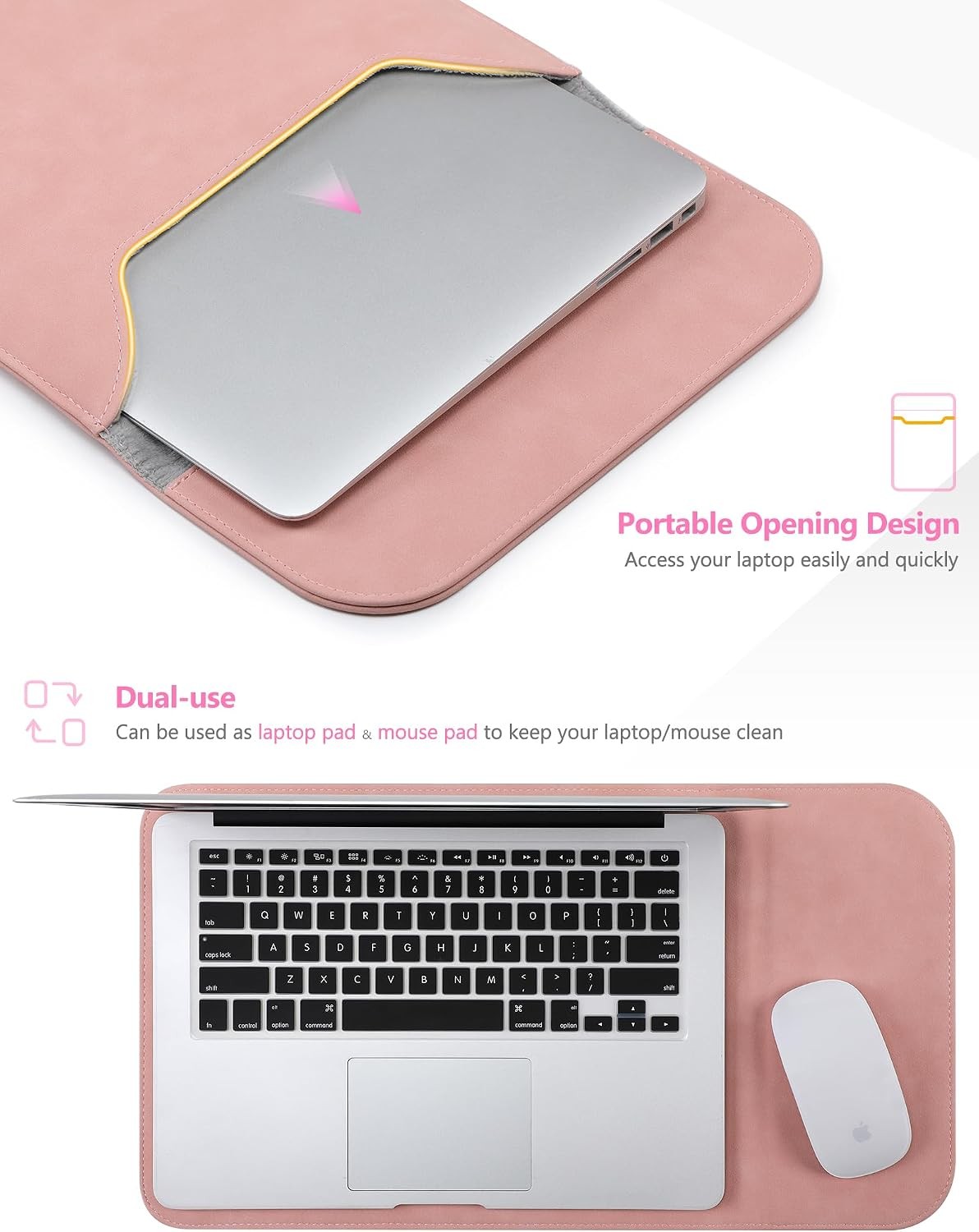 15″ Pink Faux Suede Laptop Sleeve Case for MacBook Air 15 M5 A3448 M4 A3241 M3 A