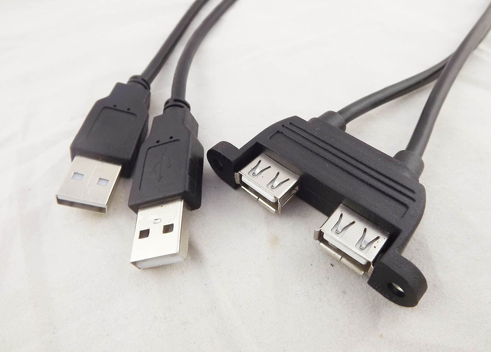 1.5ft 2 USB A Female Panel Mount Socket To Dual USB 2.0 A Male Extension Cable