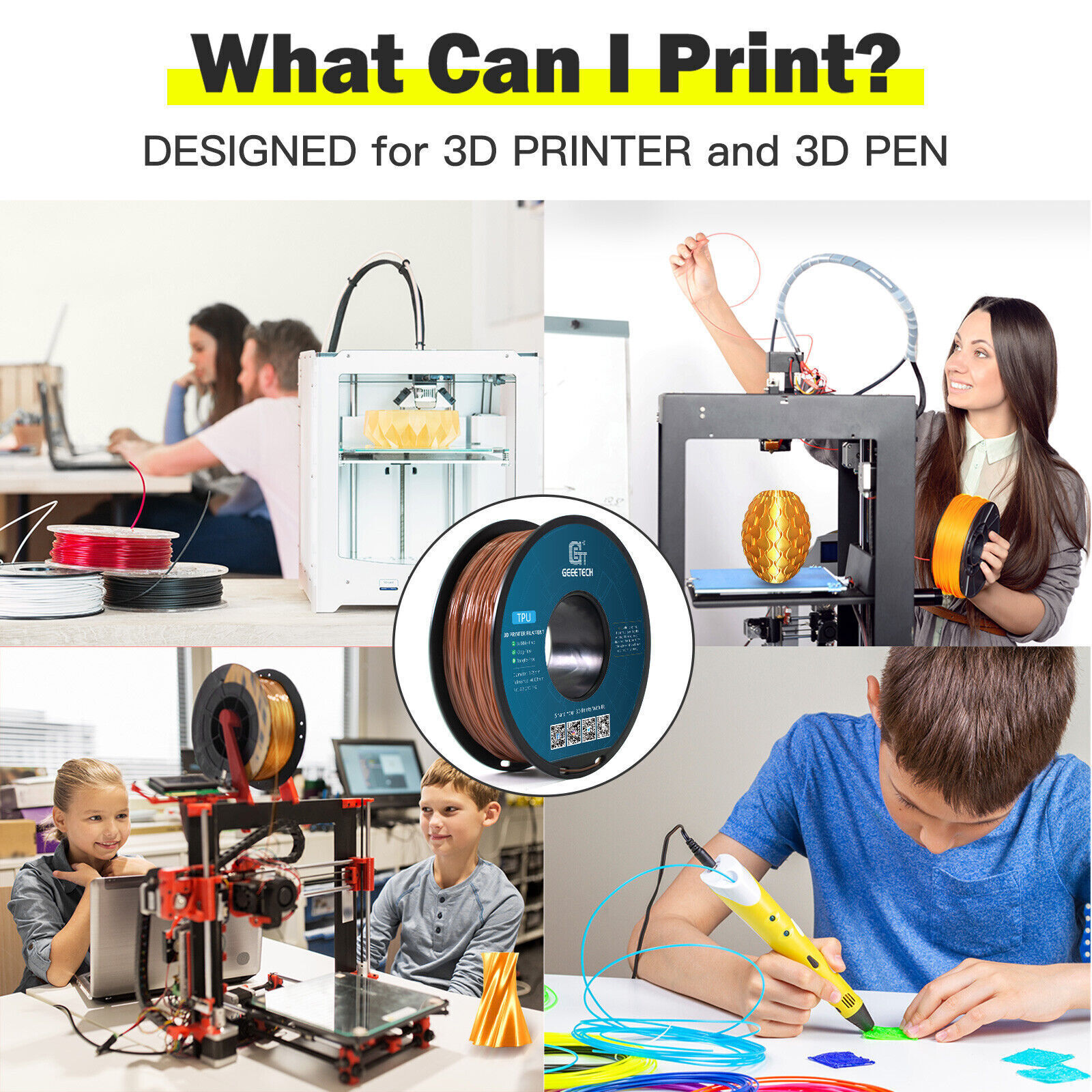 1kg/Roll GEEETECH TPU Filament Solid Color 1.75mm Flexible 3D Printer Filament