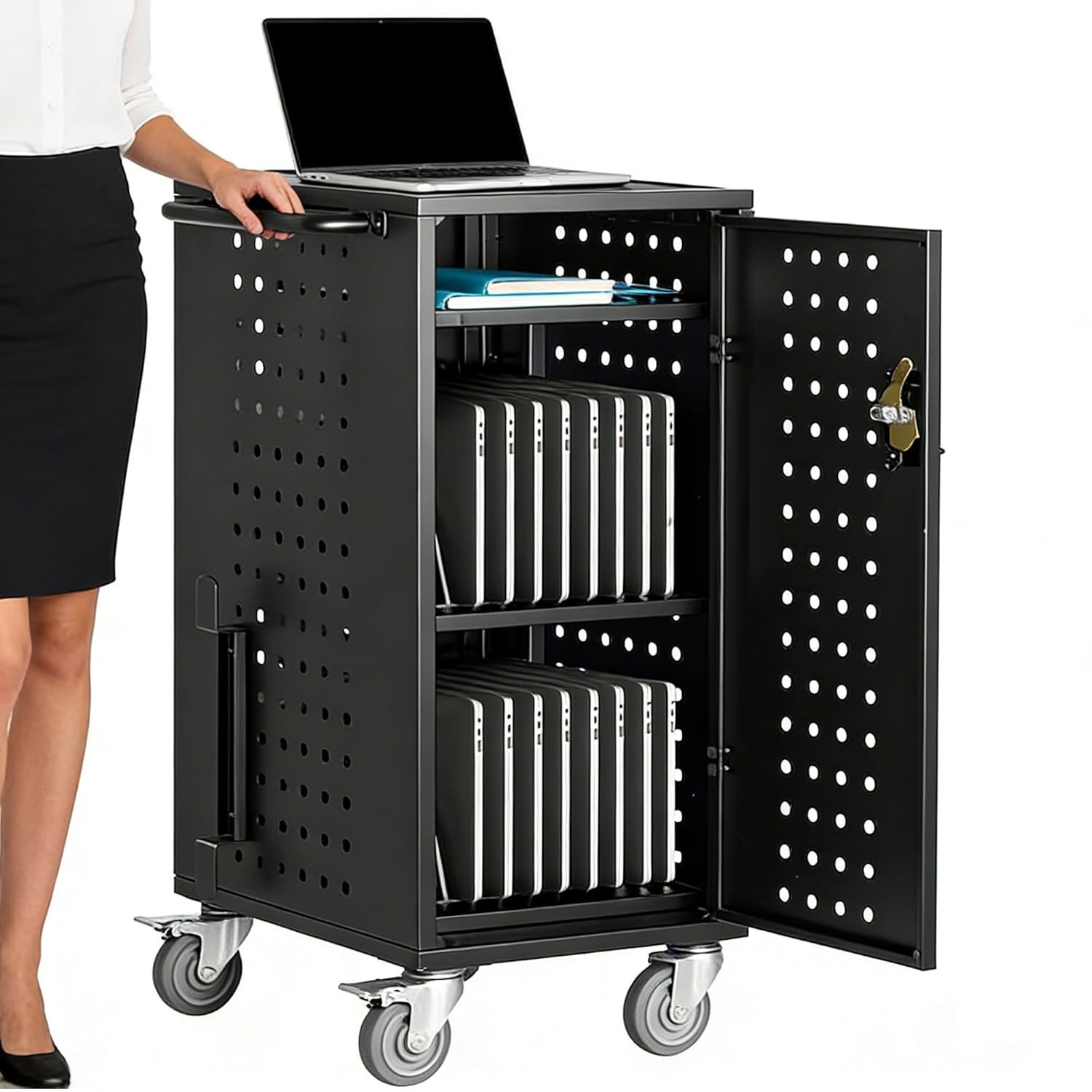 Mobile Laptop Charging Cart with Lock & Key-Cart Up To 15.6″ Device,16/20/32 Pcs